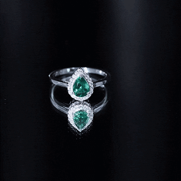 Real Emerald Teardrop Engagement Ring with Diamond Halo