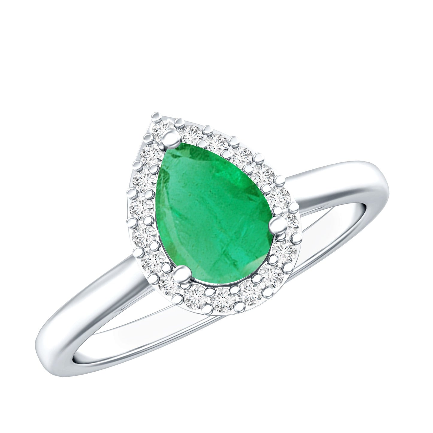 Real Emerald Teardrop Engagement Ring with Diamond Halo