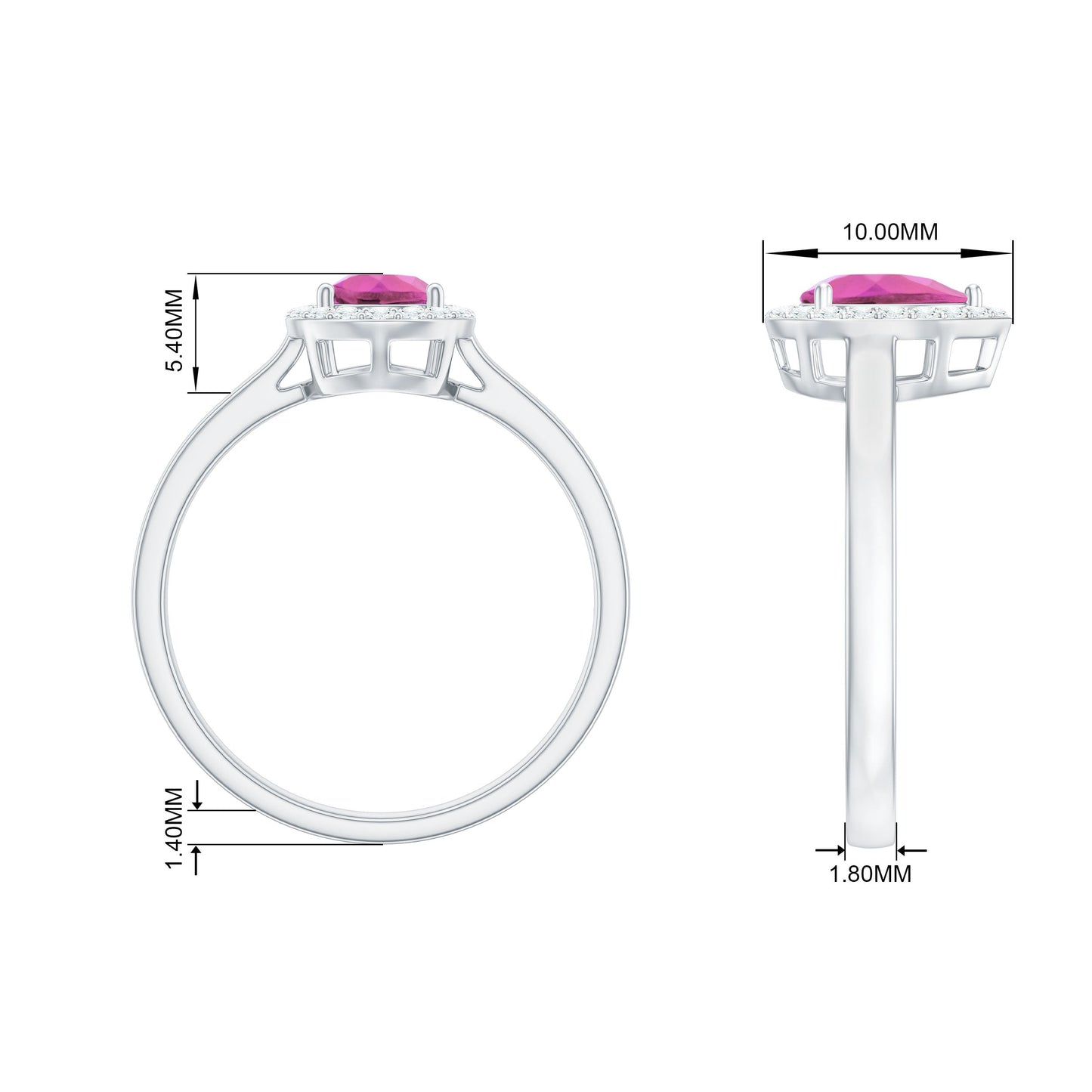 1.6 Carat Pear Shape Pink Tourmaline Ring with Diamond Halo