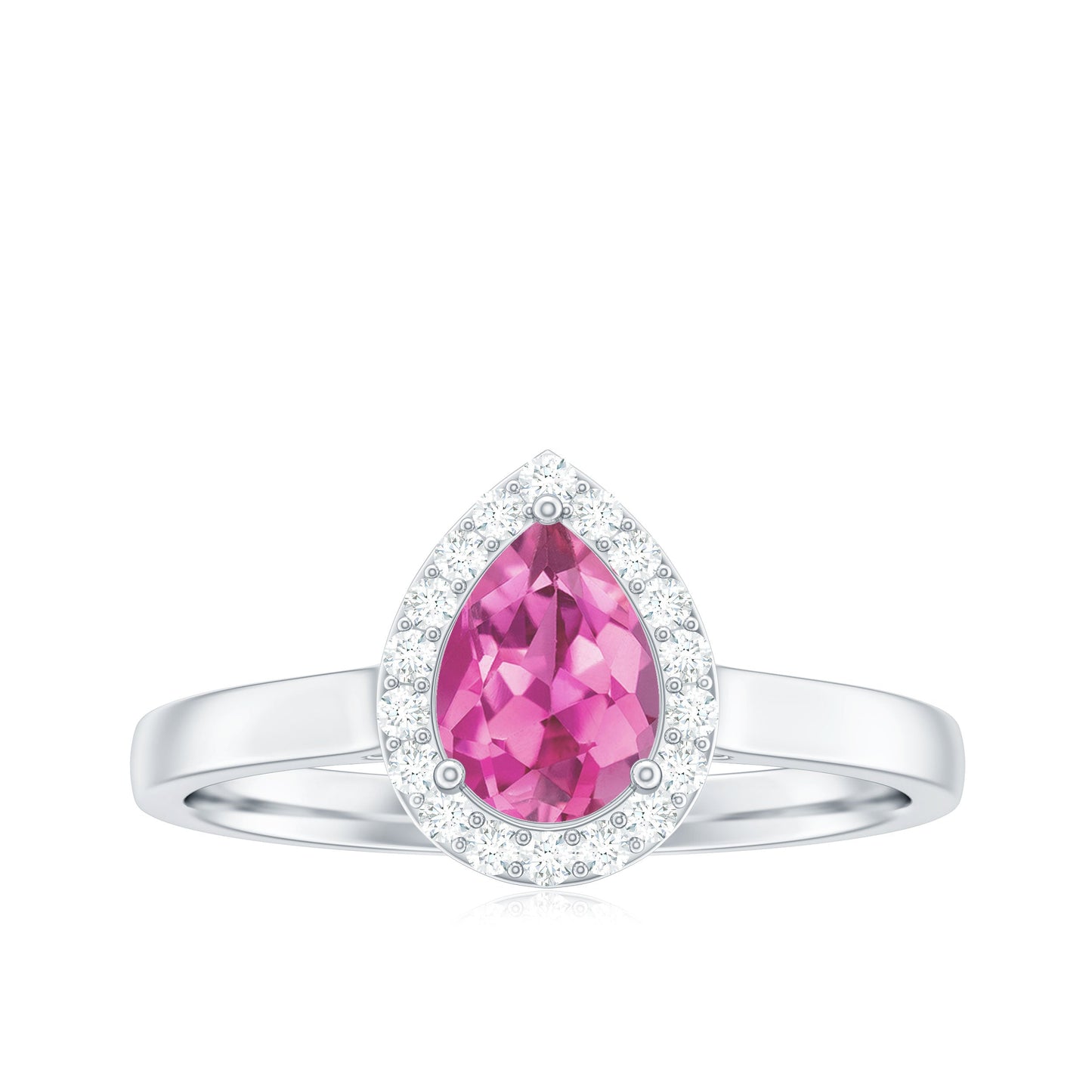1.6 Carat Pear Shape Pink Tourmaline Ring with Diamond Halo