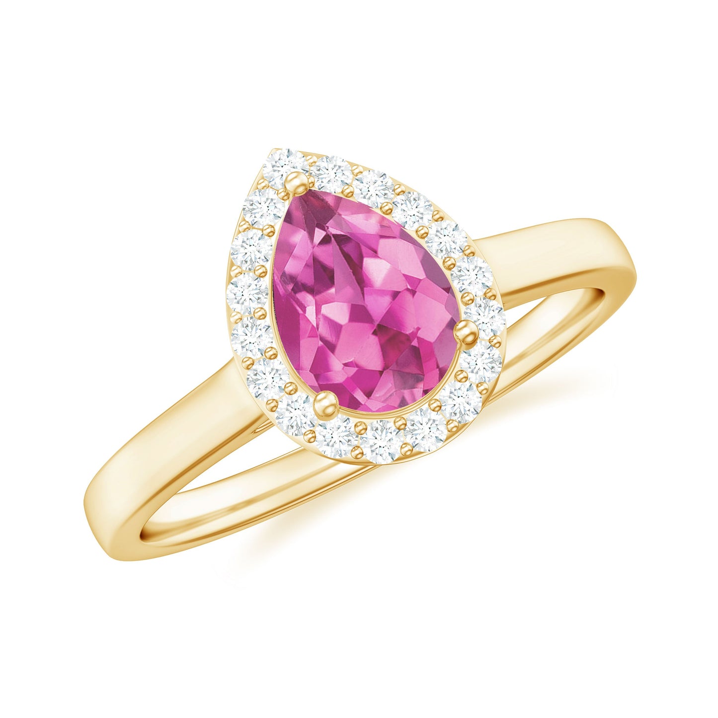 1.6 Carat Pear Shape Pink Tourmaline Ring with Diamond Halo