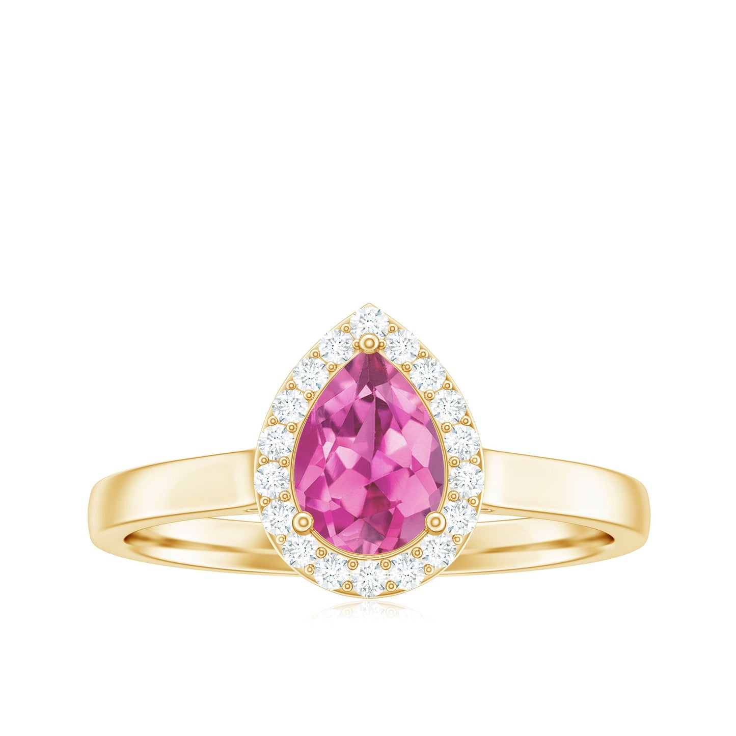 1.6 Carat Pear Shape Pink Tourmaline Ring with Diamond Halo