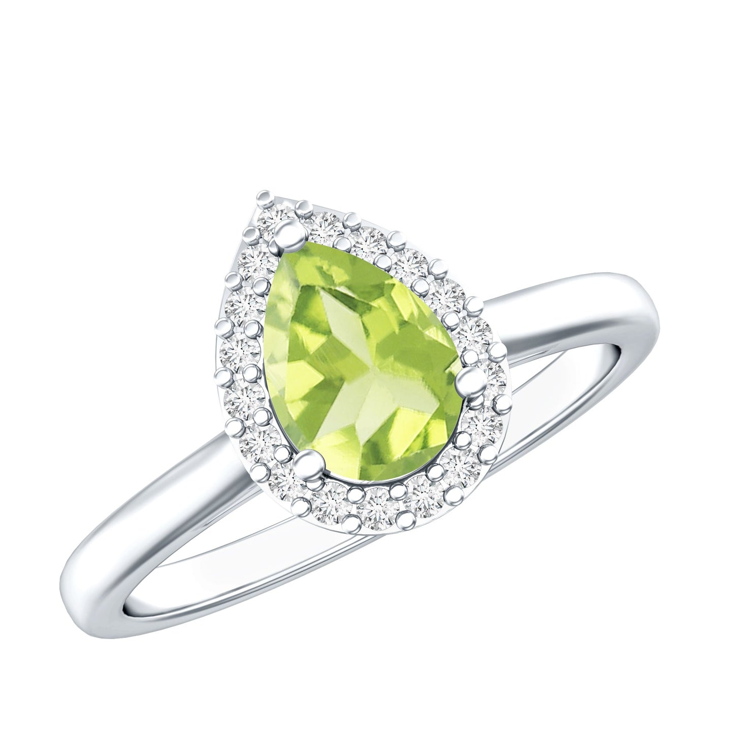 Real 1 Carat Peridot Teardrop Engagement Ring with Diamond Halo