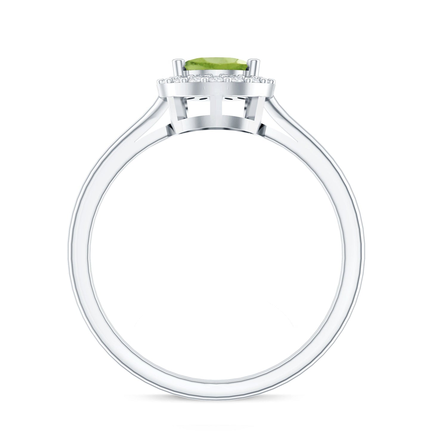 Real 1 Carat Peridot Teardrop Engagement Ring with Diamond Halo
