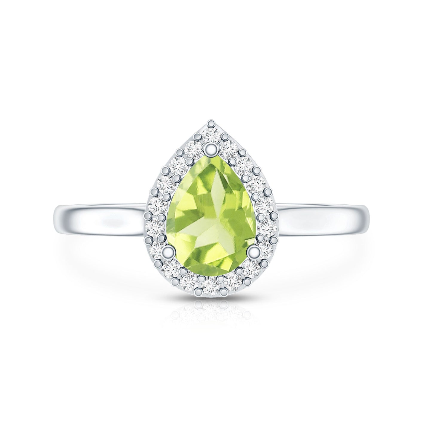 Real 1 Carat Peridot Teardrop Engagement Ring with Diamond Halo