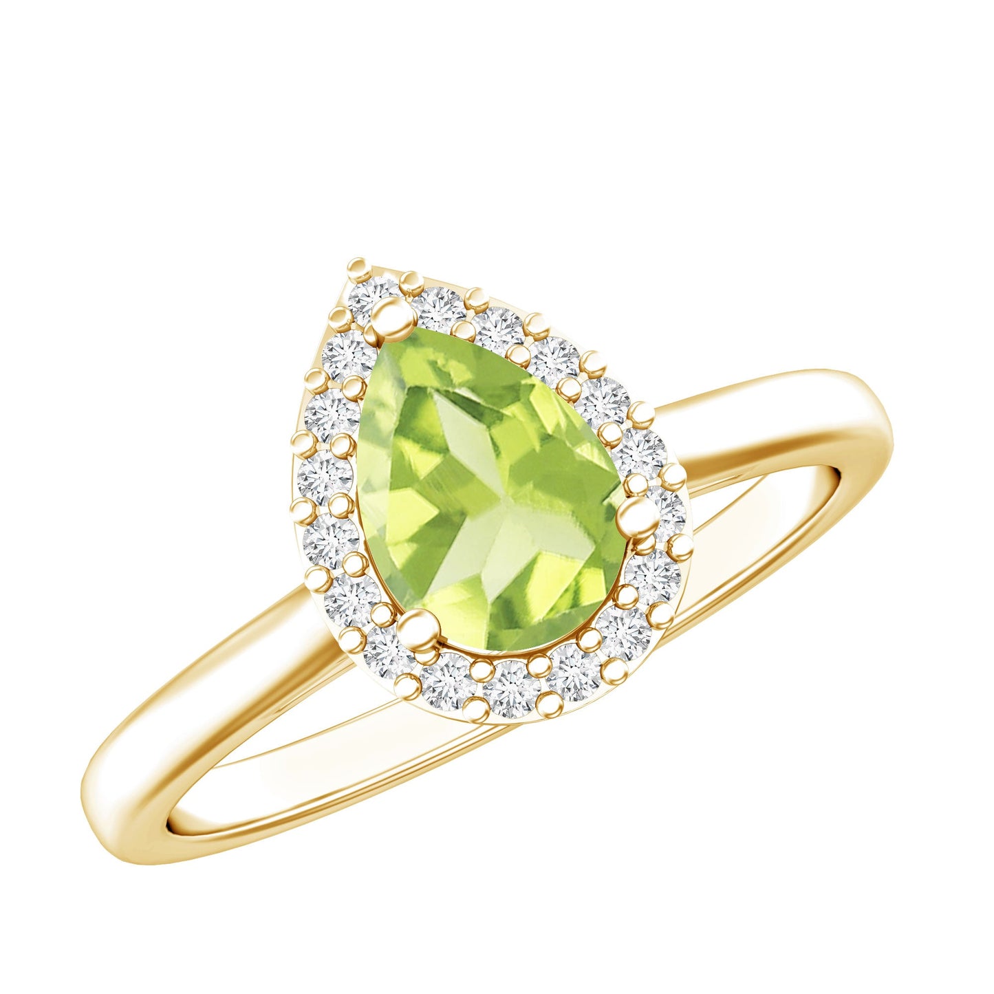 Real 1 Carat Peridot Teardrop Engagement Ring with Diamond Halo