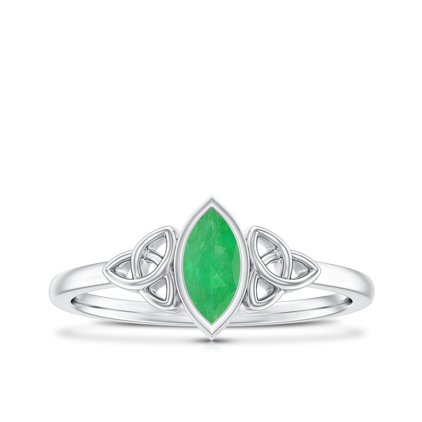 Marquise Cut Natural Emerald Celtic Engagement Ring in Bezel Setting