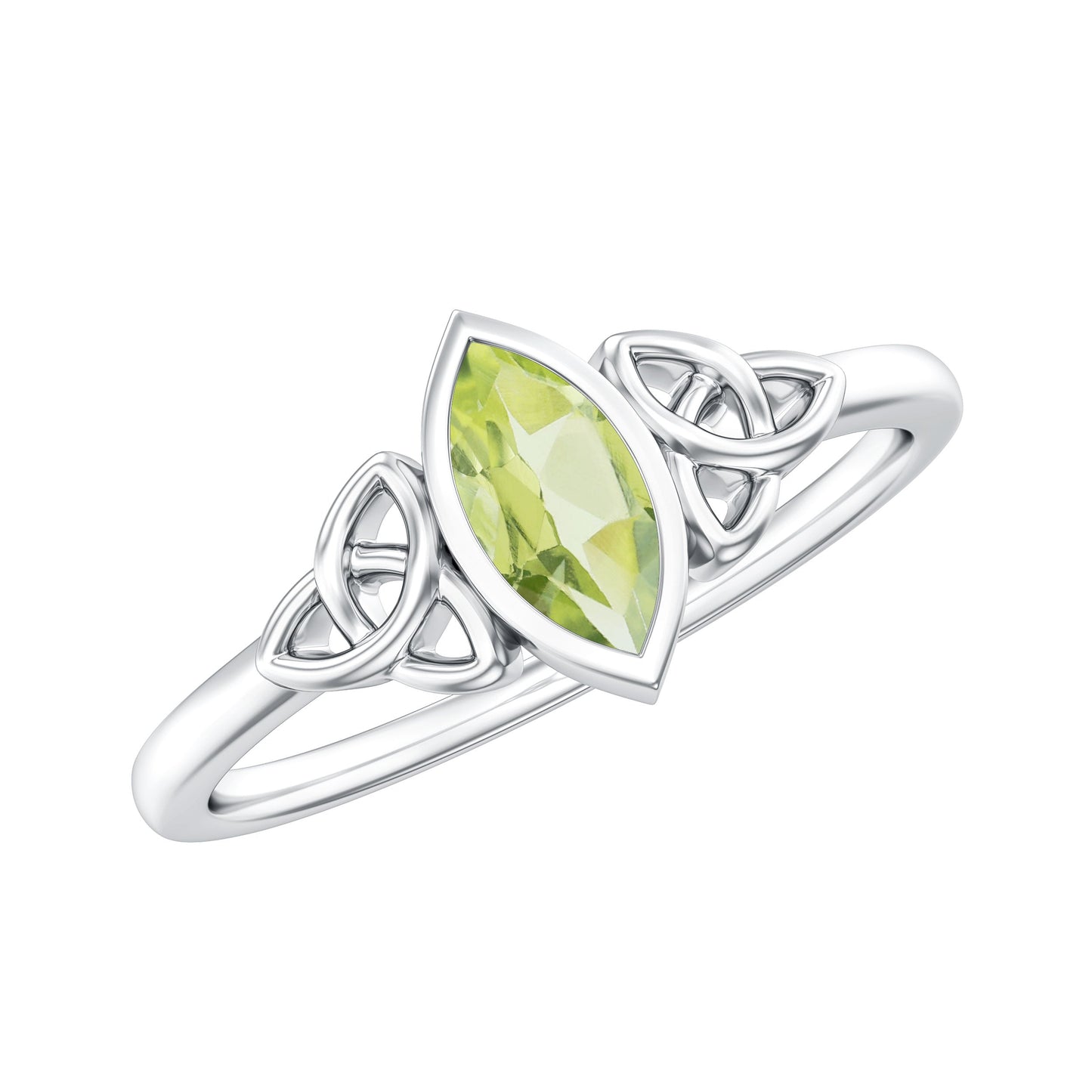 Natural 0.7 Carat Marquise Peridot Promise Ring with Celtic Knot