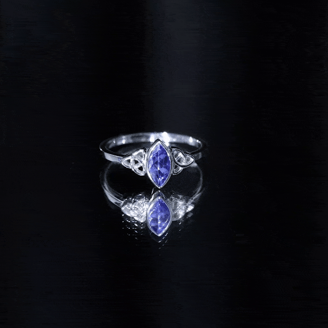 Natural Bezel Set Marquise Tanzanite Promise Ring with Celtic Knot