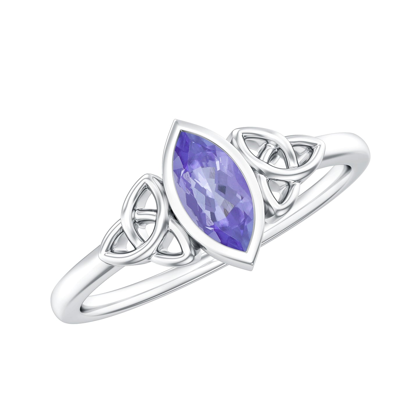 Natural Bezel Set Marquise Tanzanite Promise Ring with Celtic Knot
