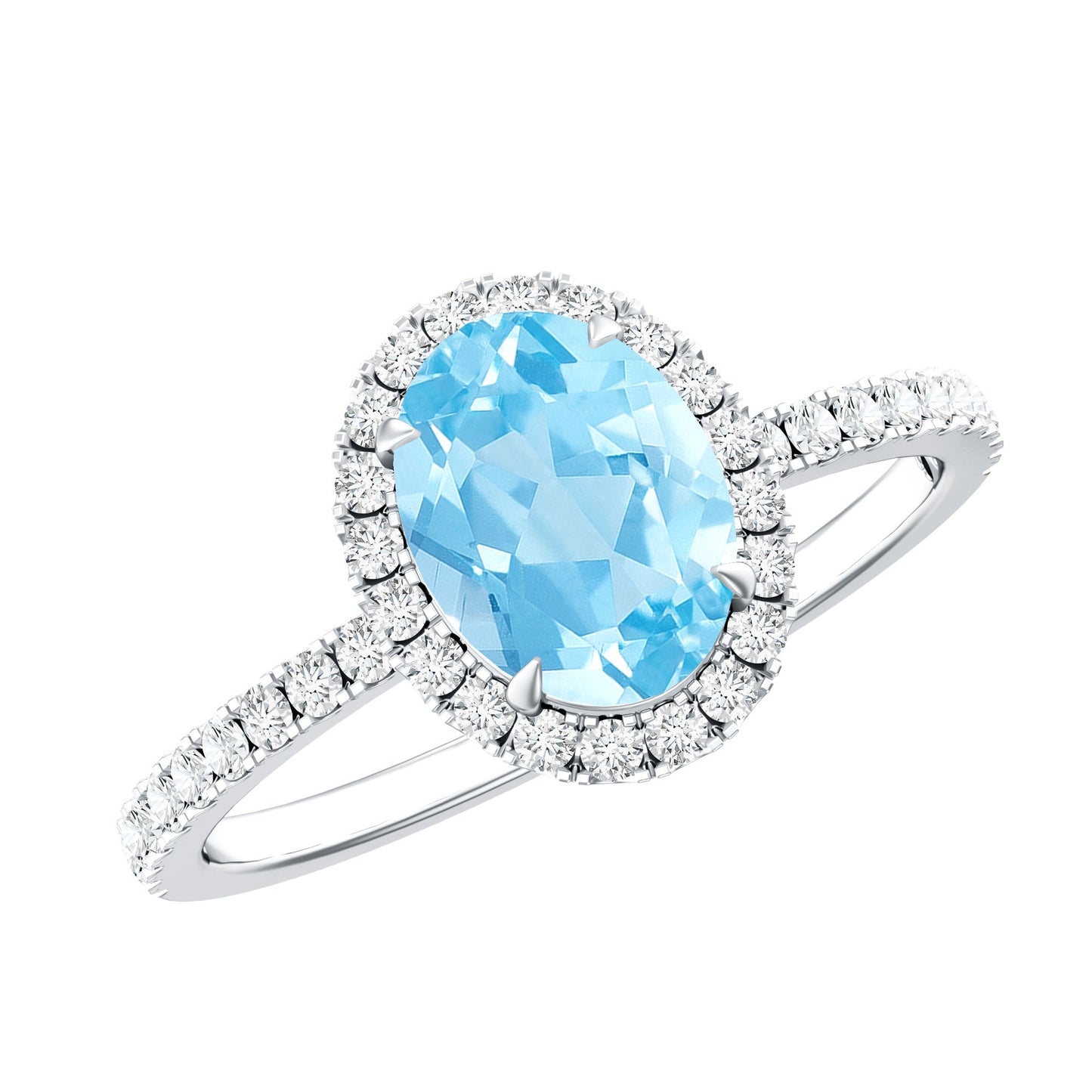 Classic Aquamarine Oval Engagement Ring with Diamond Halo
