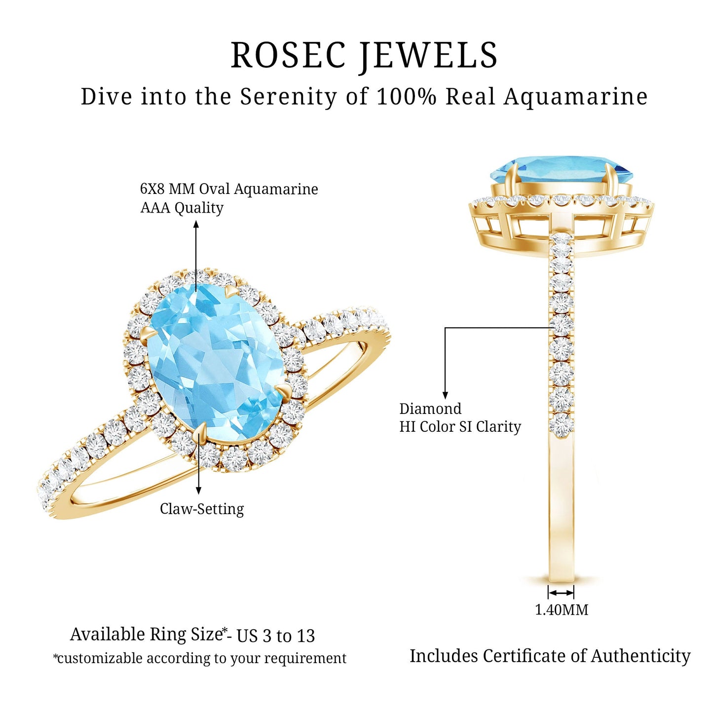 Classic Aquamarine Oval Engagement Ring with Diamond Halo