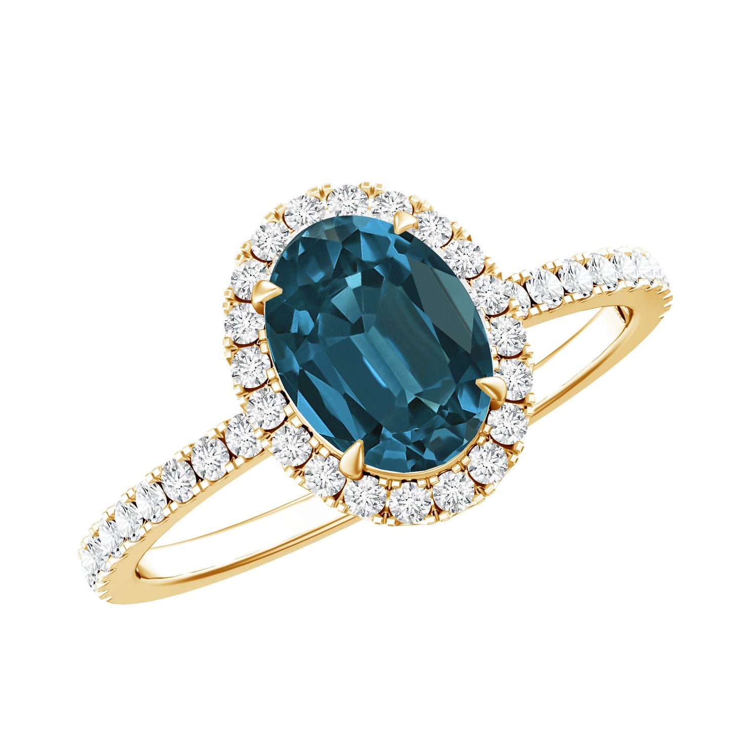 Oval 1 Carat London Blue Topaz Halo Engagement Ring