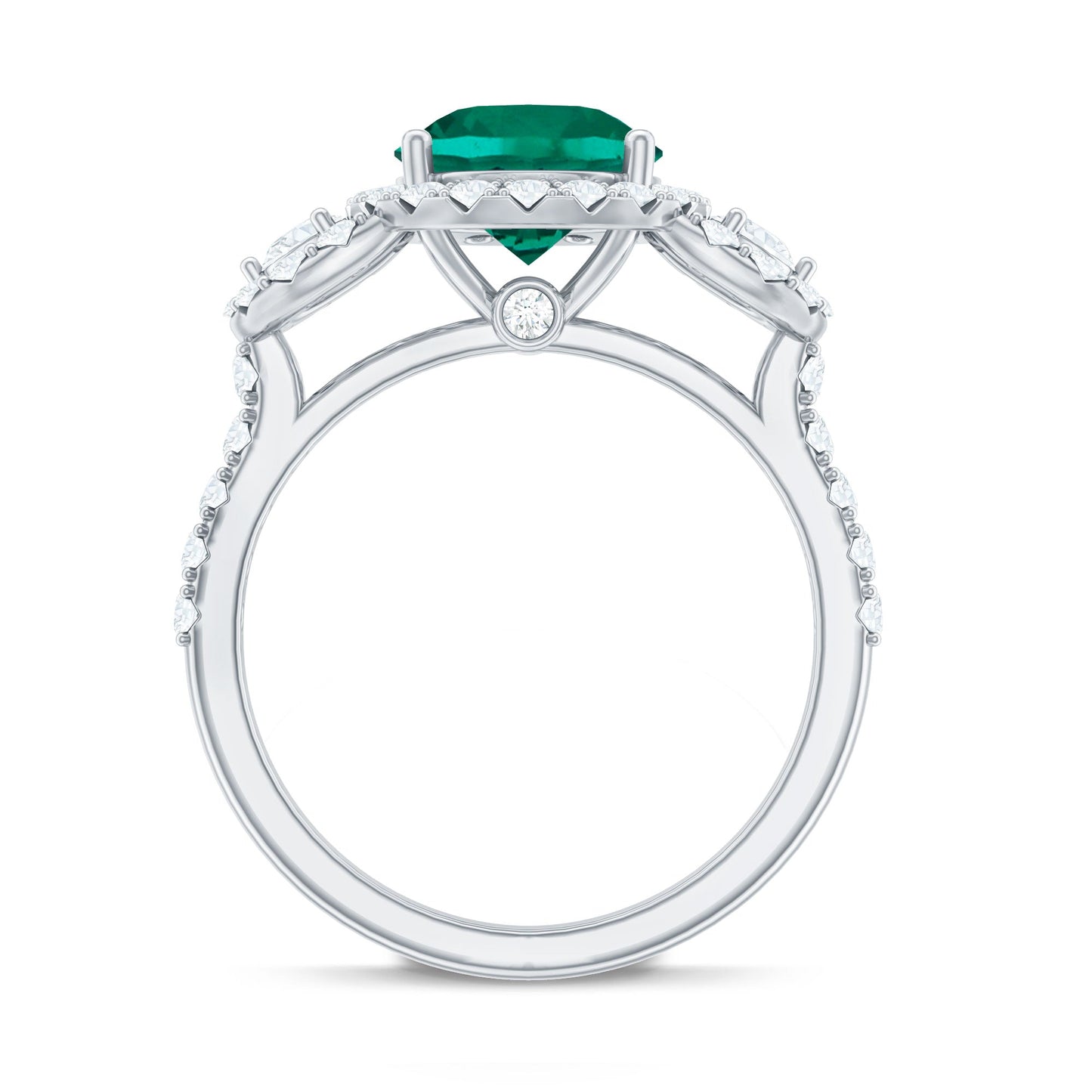 Certified 2 Carat Lab Grown Emerald Vintage Looking Engagement Ring with Moissanite