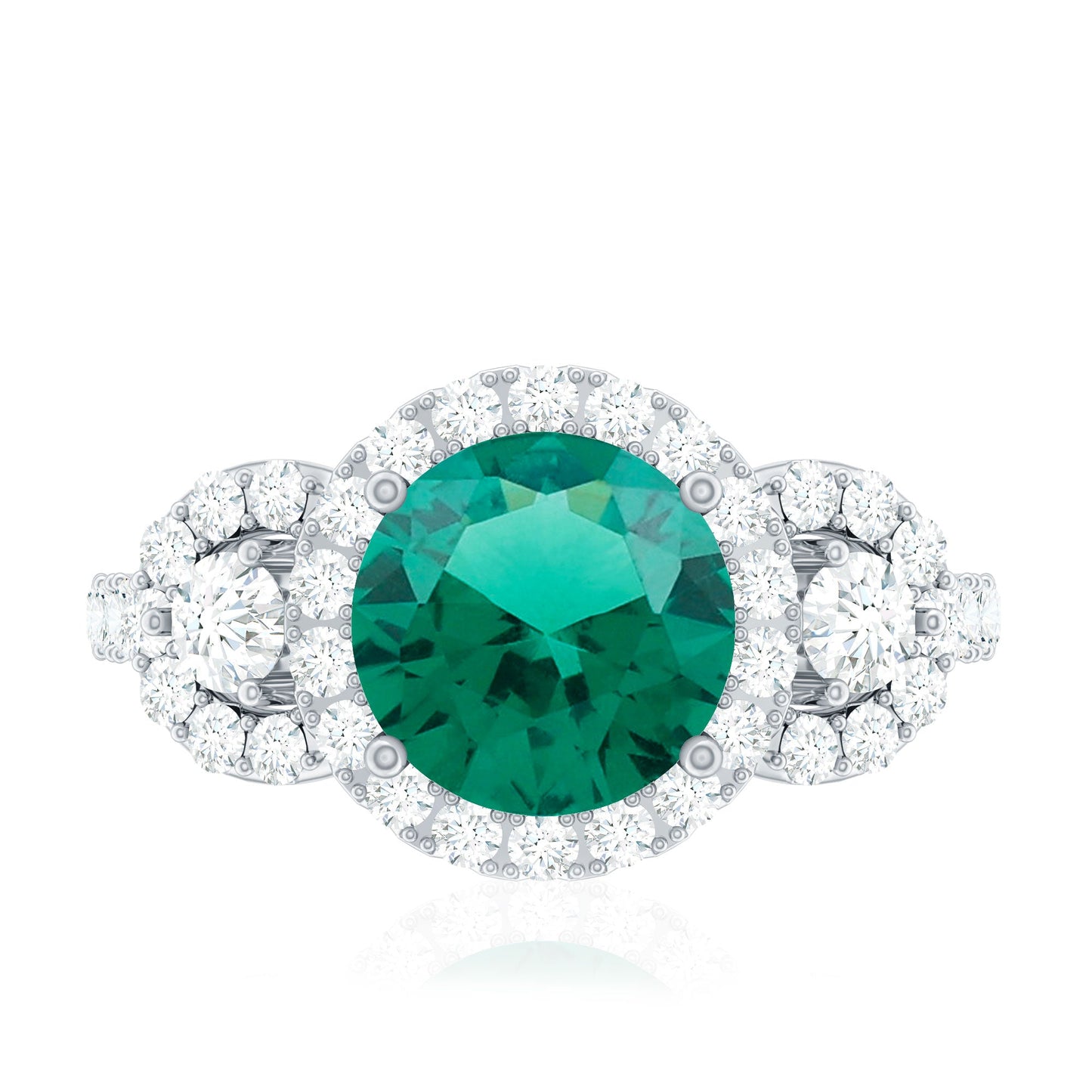 Certified 2 Carat Lab Grown Emerald Vintage Looking Engagement Ring with Moissanite