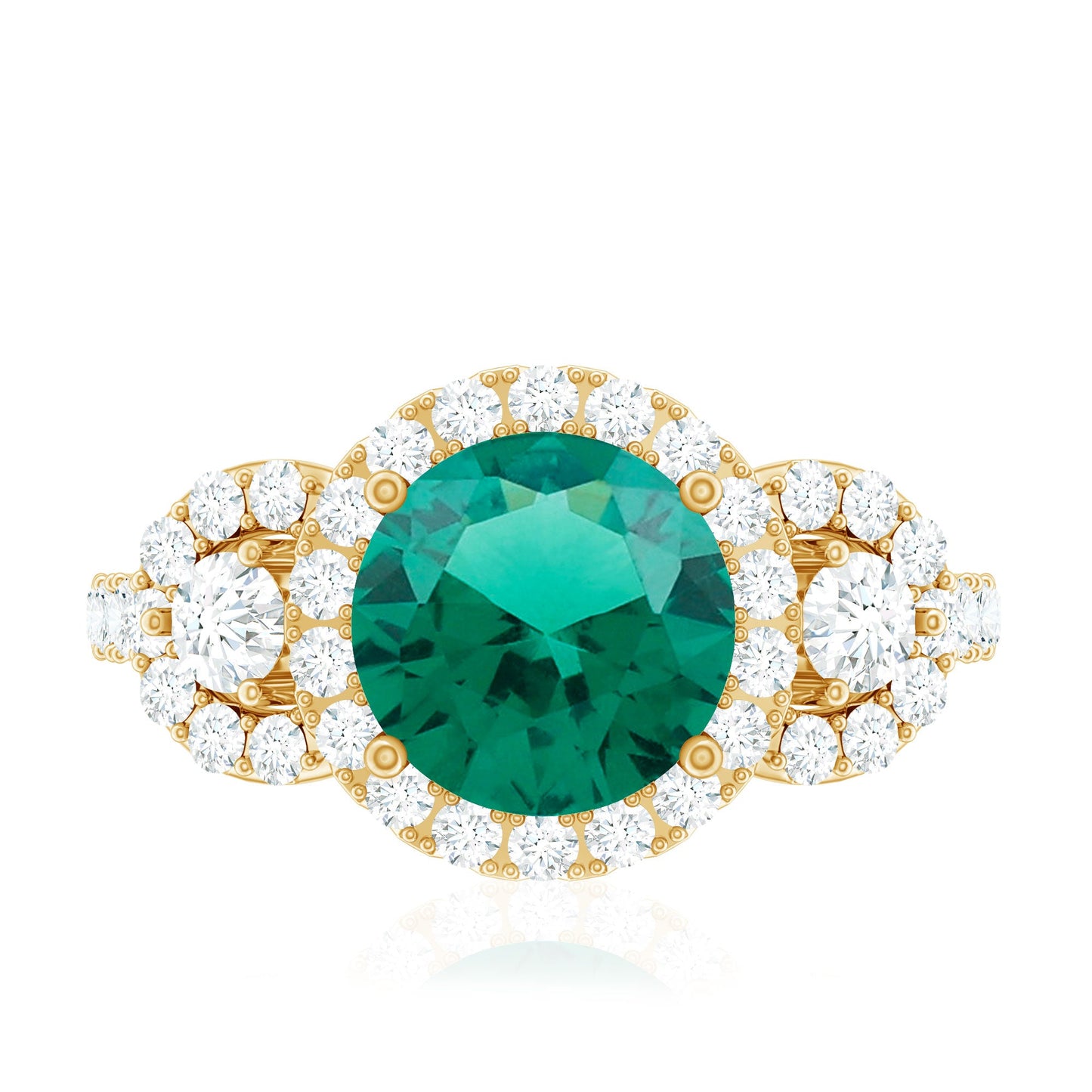 Certified 2 Carat Lab Grown Emerald Vintage Looking Engagement Ring with Moissanite