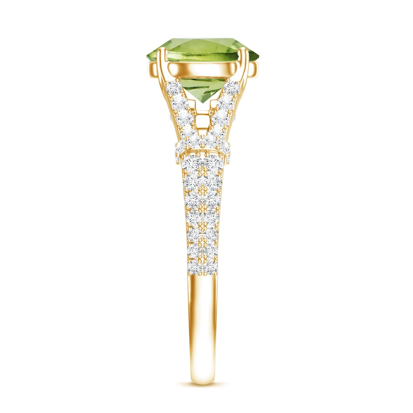 Peridot Solitaire Engagement Ring with Moissanite in Split Shank
