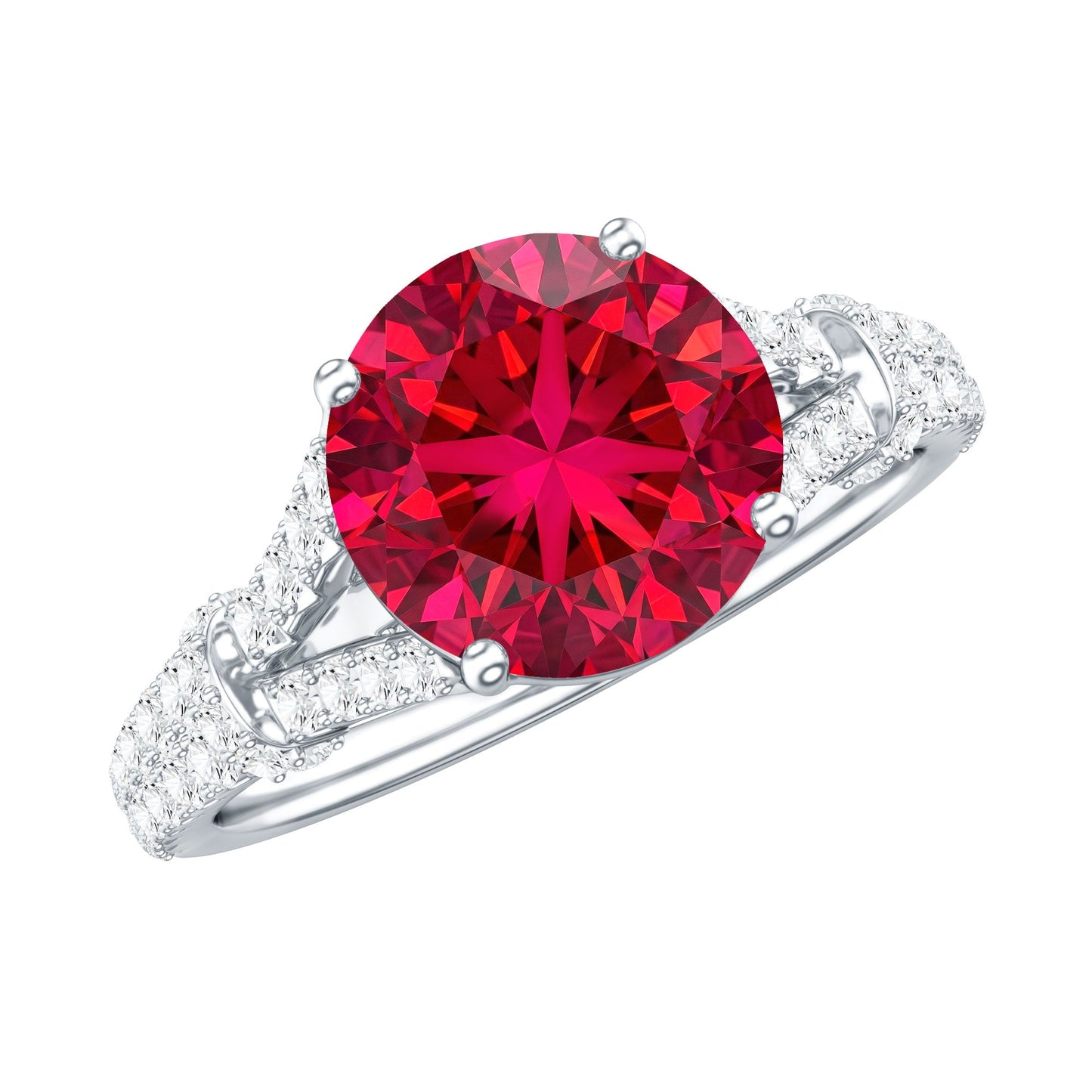 Lab Created Ruby and Diamond Split Shank Engagement Ring