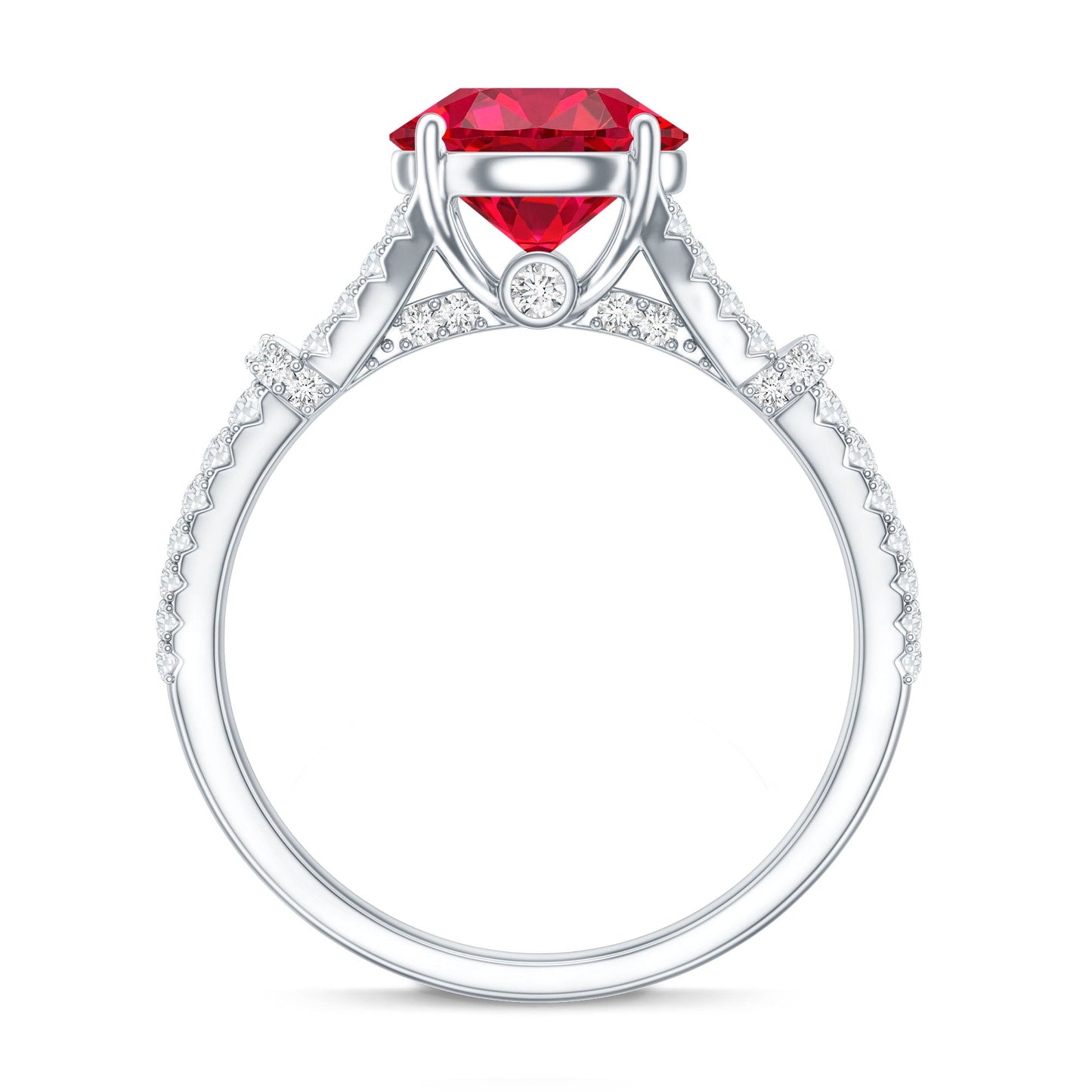 Lab Created Ruby and Diamond Split Shank Engagement Ring
