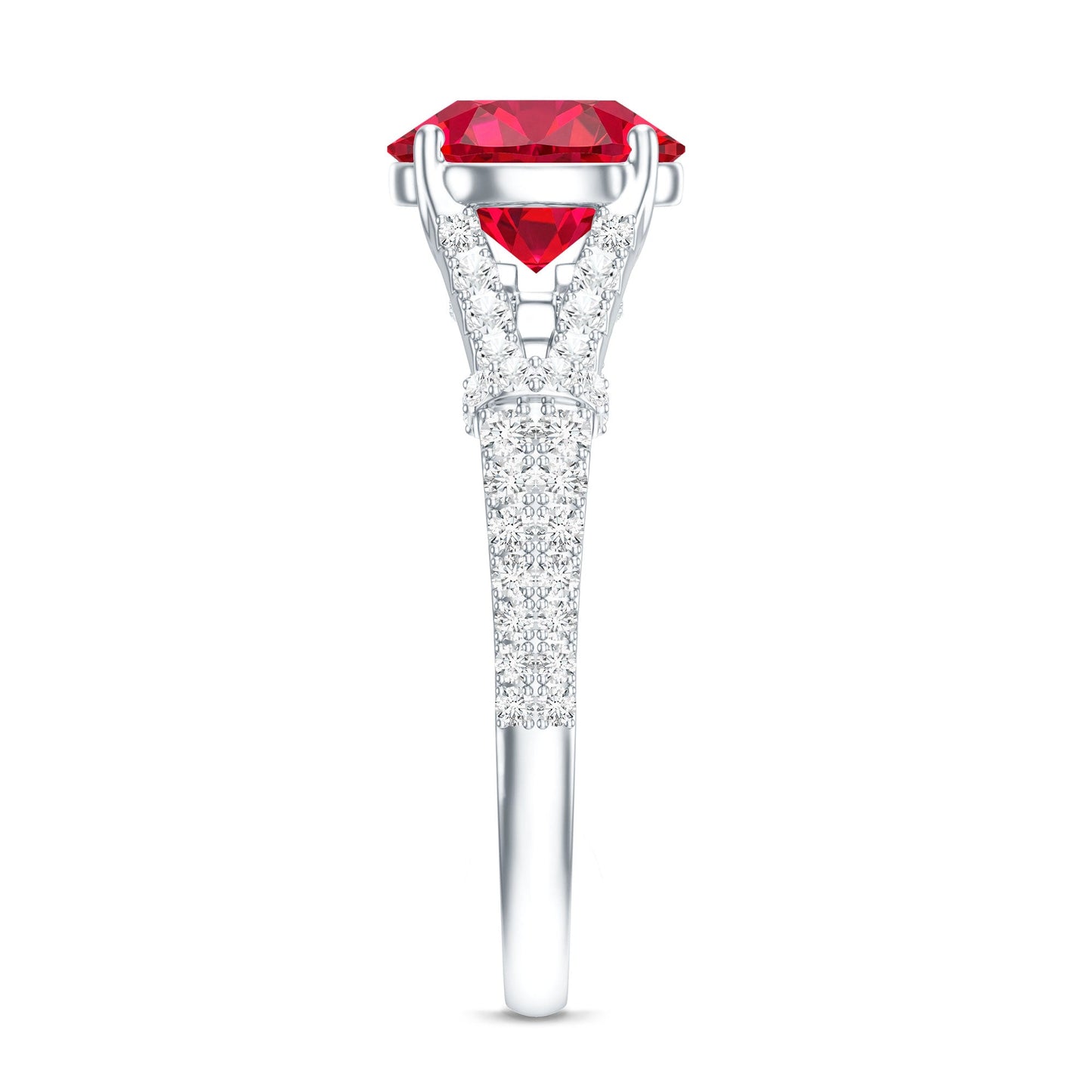 Lab Created Ruby and Diamond Split Shank Engagement Ring