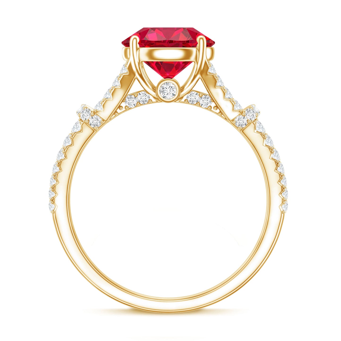 Lab Created Ruby and Diamond Split Shank Engagement Ring