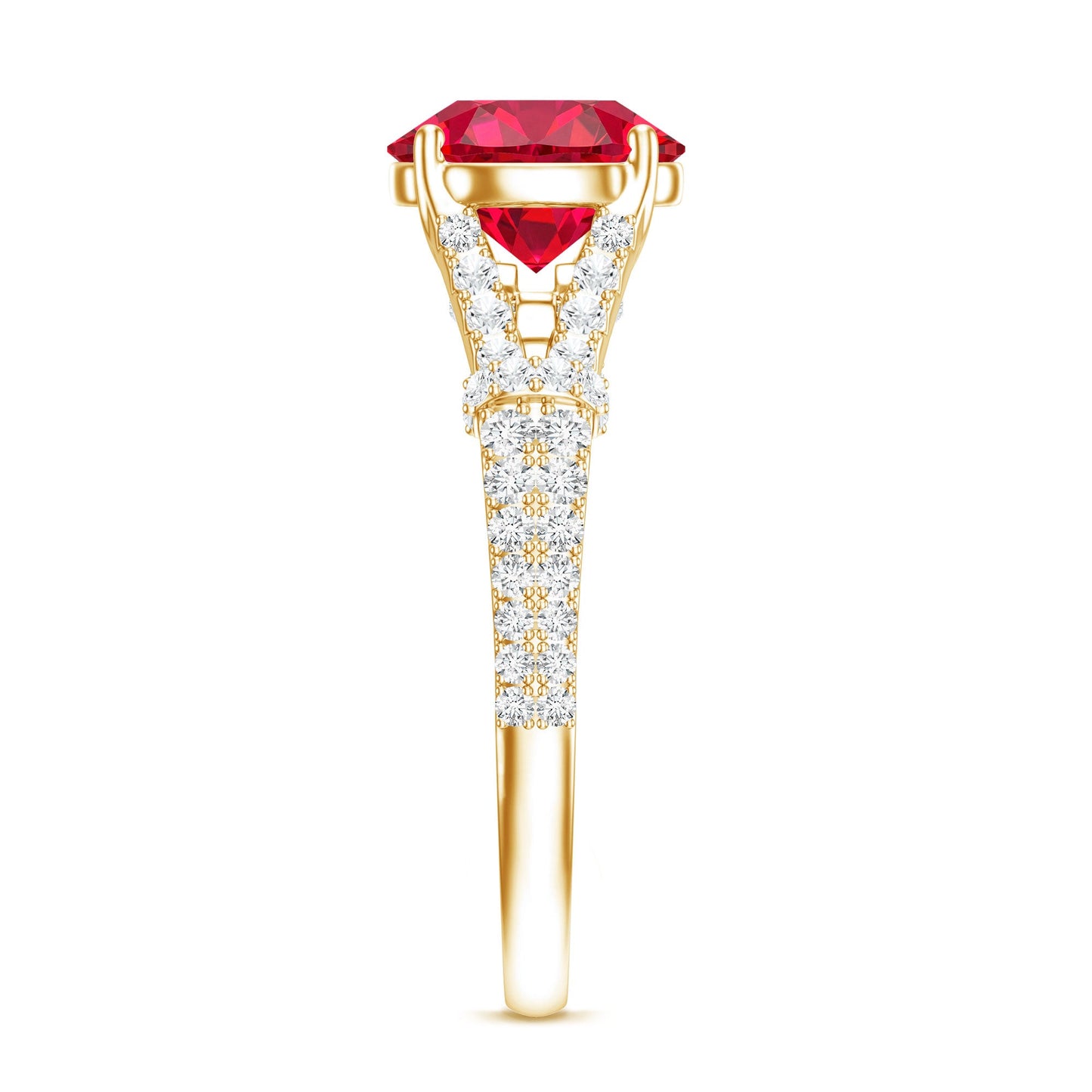 Lab Created Ruby and Diamond Split Shank Engagement Ring
