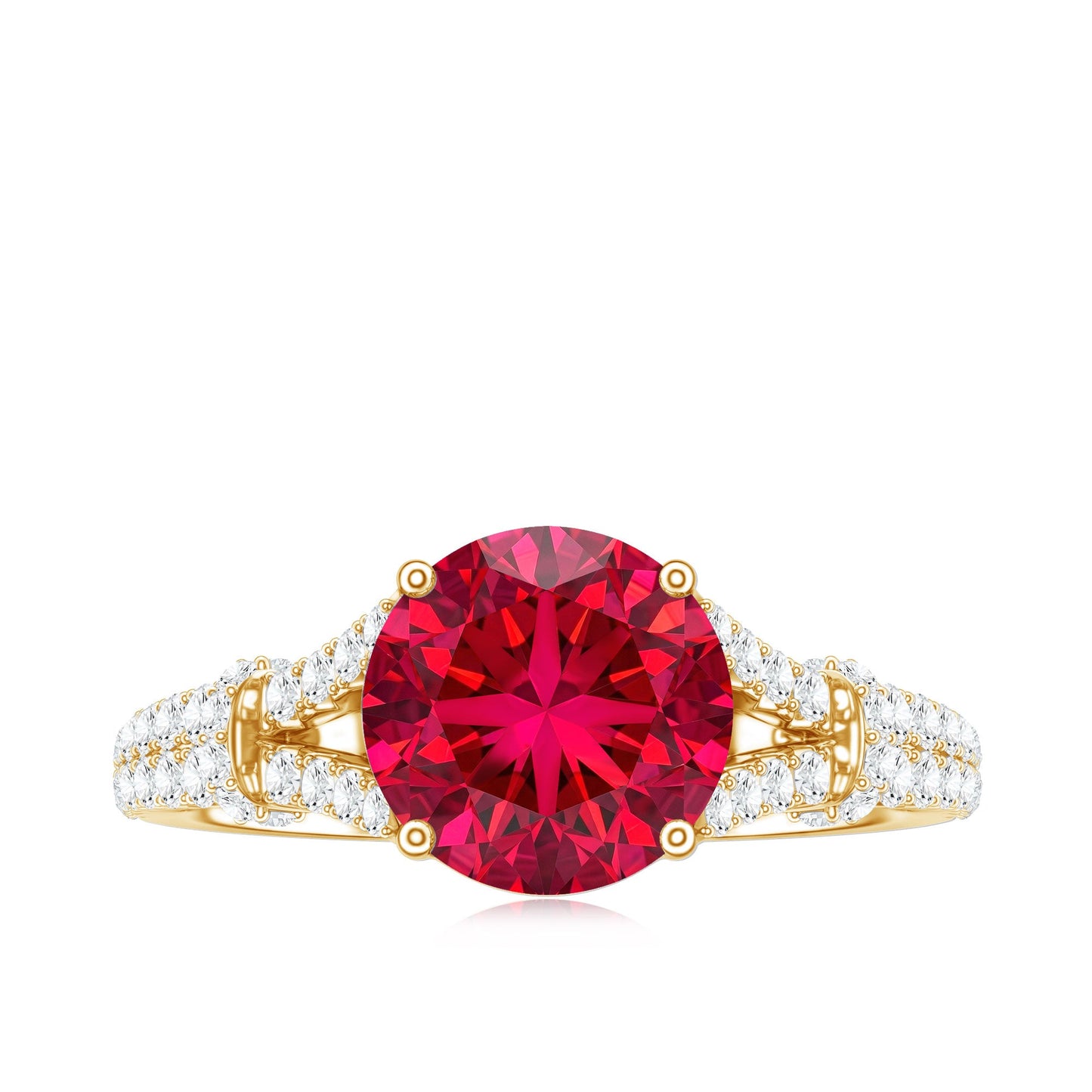 Lab Created Ruby and Diamond Split Shank Engagement Ring