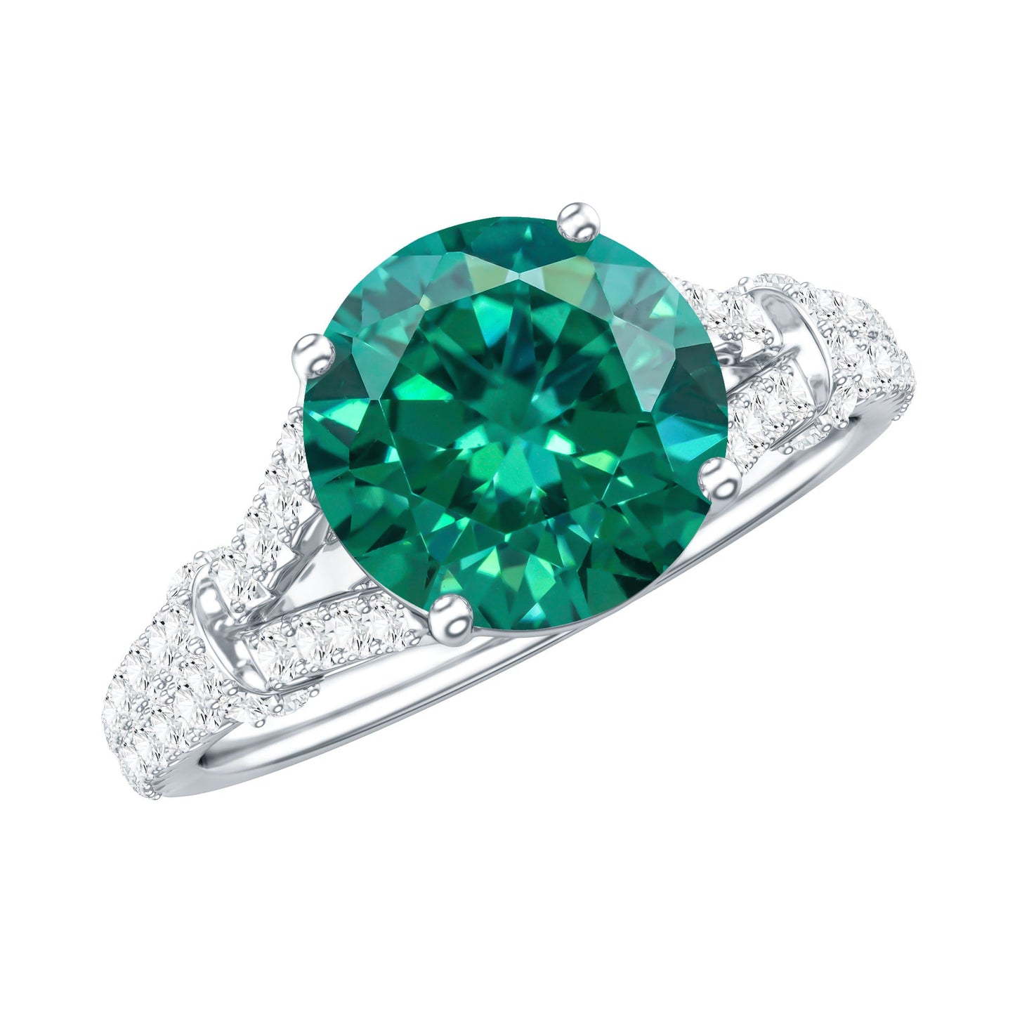 Classic Lab Grown Emerald Diamond Engagement Ring with Split Shank