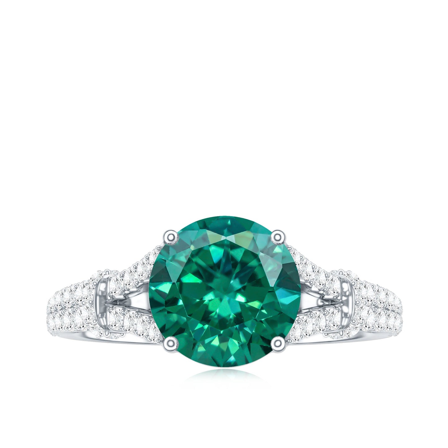 Classic Lab Grown Emerald Diamond Engagement Ring with Split Shank