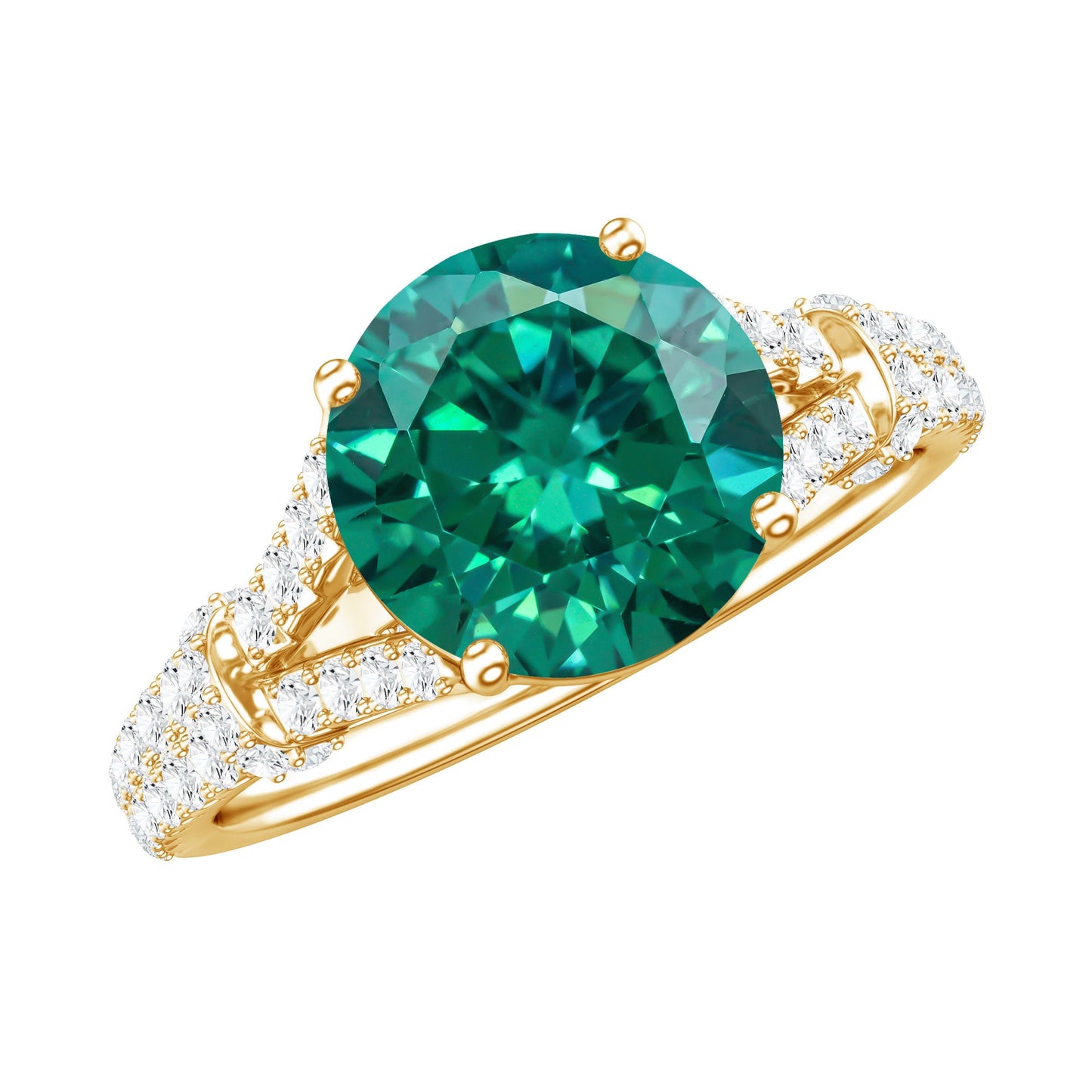 Classic Lab Grown Emerald Diamond Engagement Ring with Split Shank
