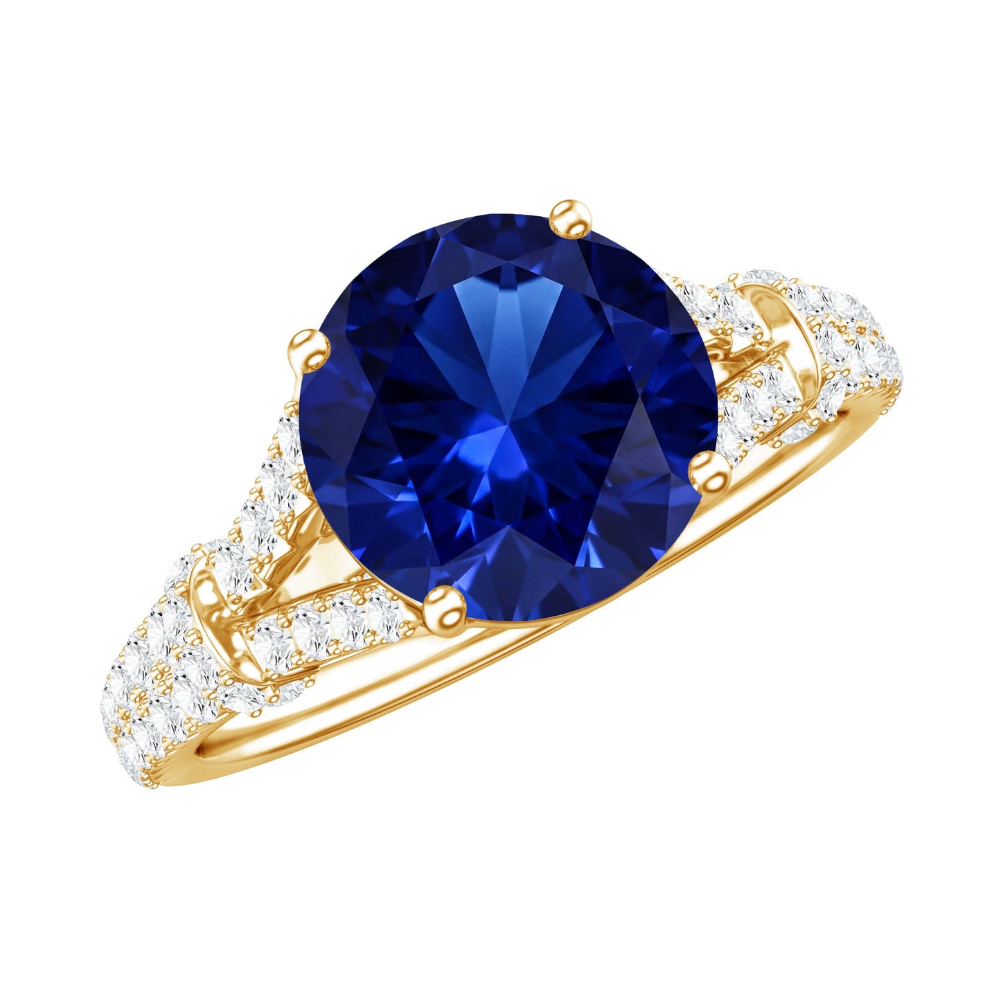 Certified 2.7 Carat Lab Grown Blue Sapphire Engagement Ring with Diamond Split Shank