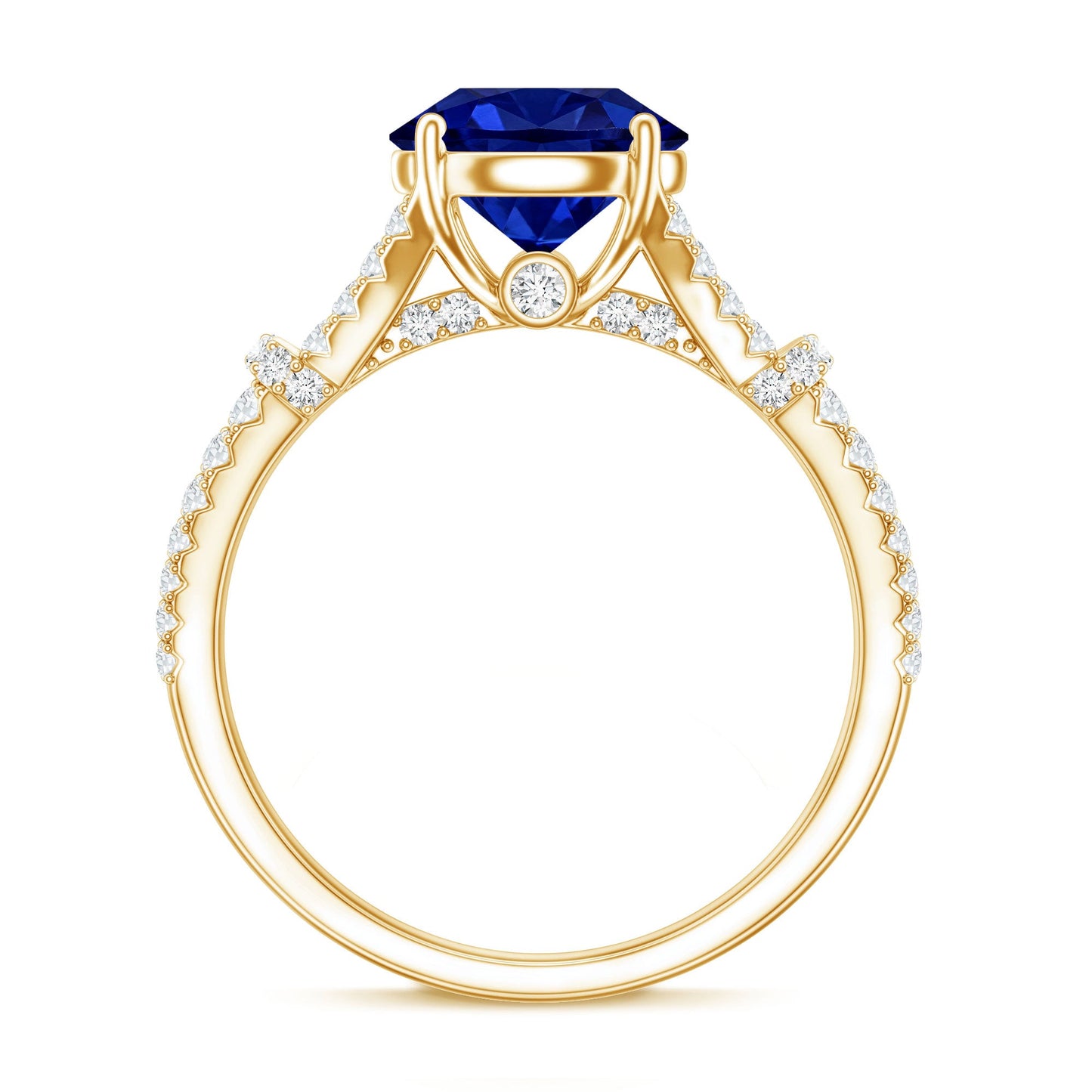Certified 2.7 Carat Lab Grown Blue Sapphire Engagement Ring with Diamond Split Shank