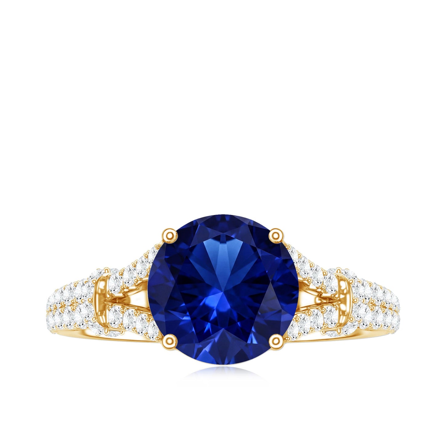 Certified 2.7 Carat Lab Grown Blue Sapphire Engagement Ring with Diamond Split Shank