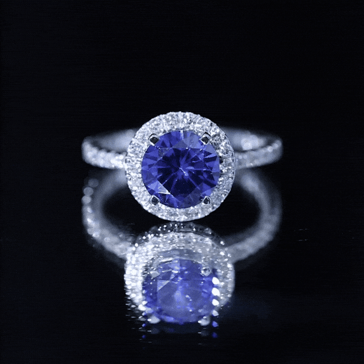 2.7 Carat Round Lab Created Blue Sapphire Classic Engagement Ring with Diamond Halo