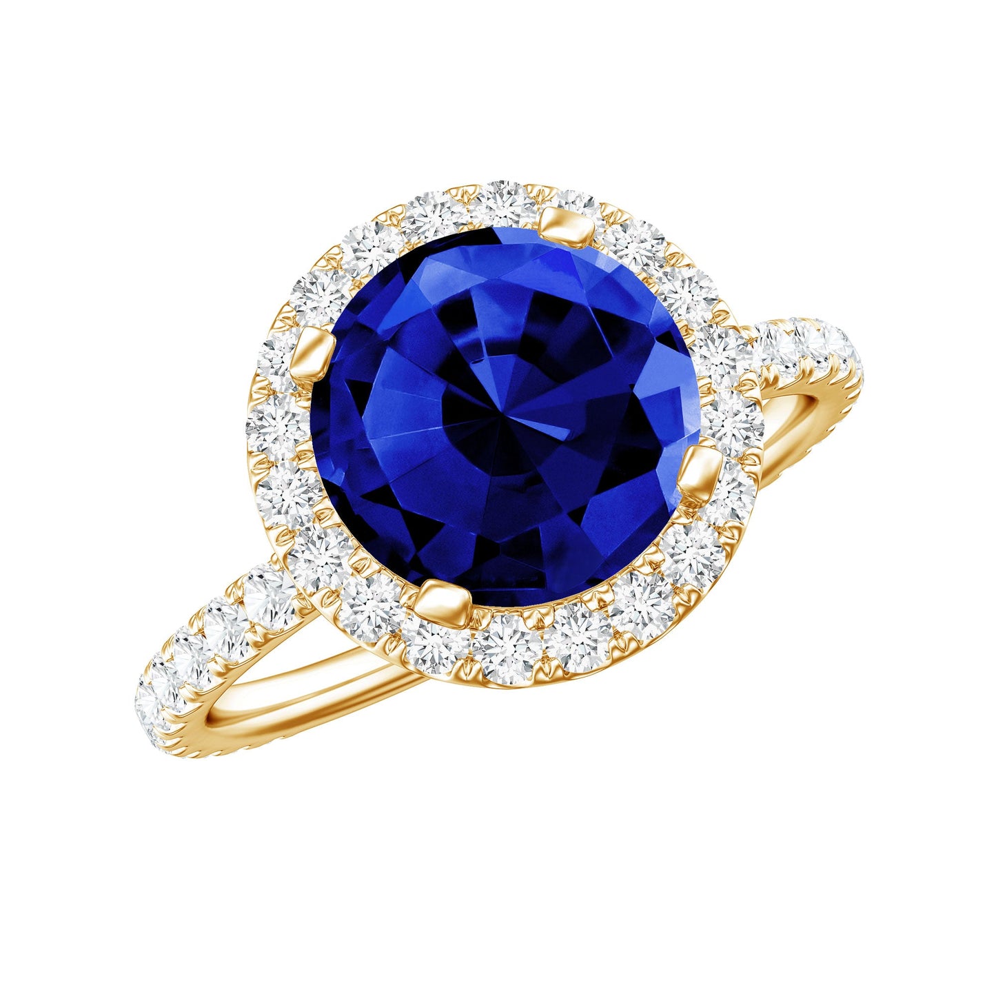 2.7 Carat Round Lab Created Blue Sapphire Classic Engagement Ring with Diamond Halo