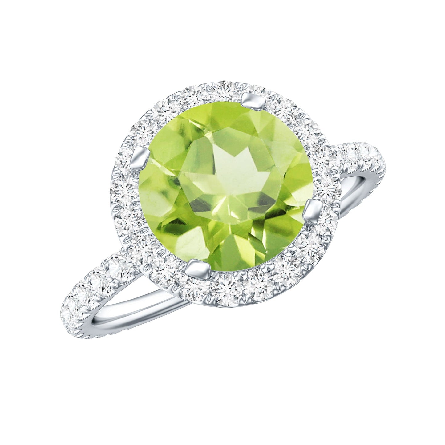2 Carat Round Peridot Engagement Ring with Diamond Halo