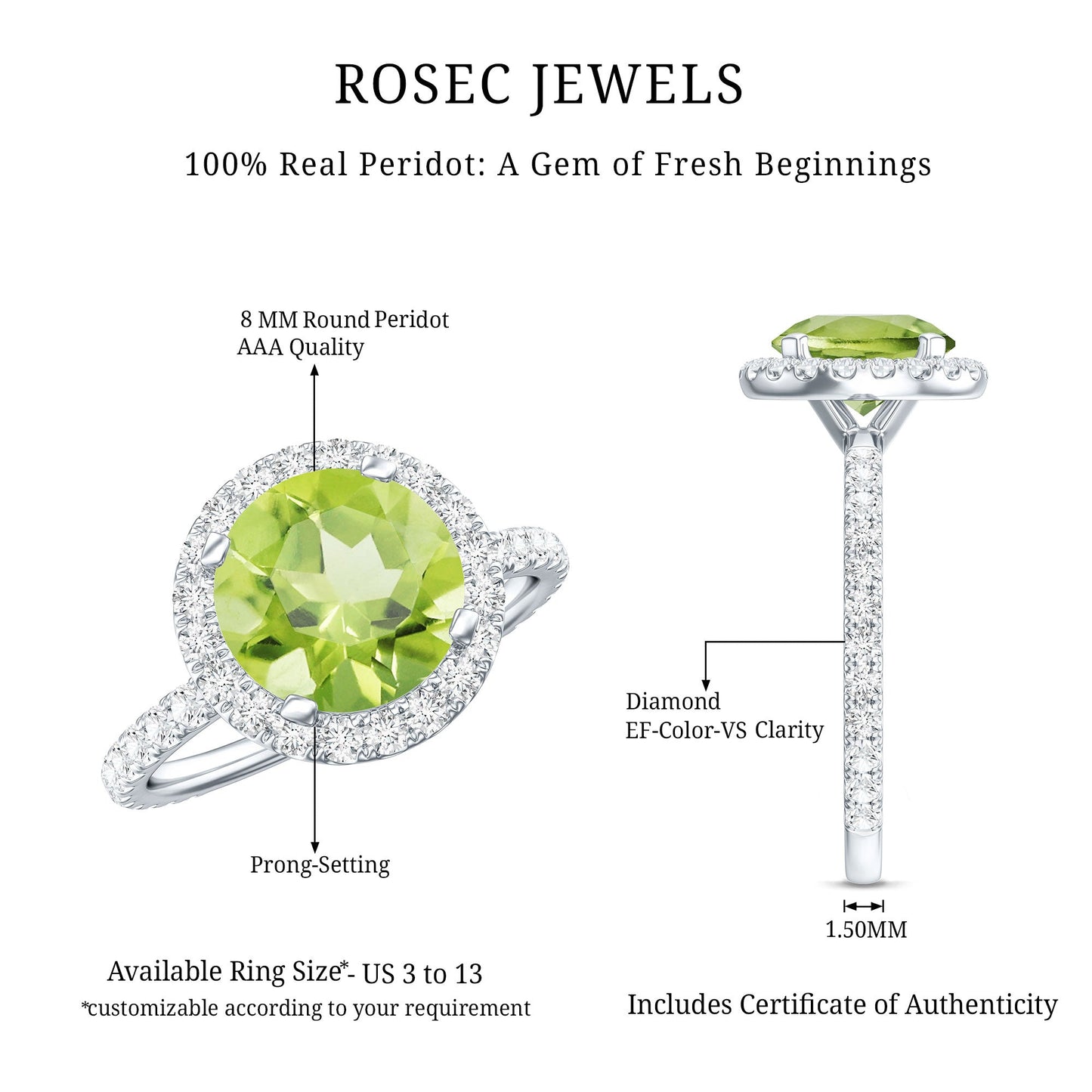 2 Carat Round Peridot Engagement Ring with Diamond Halo