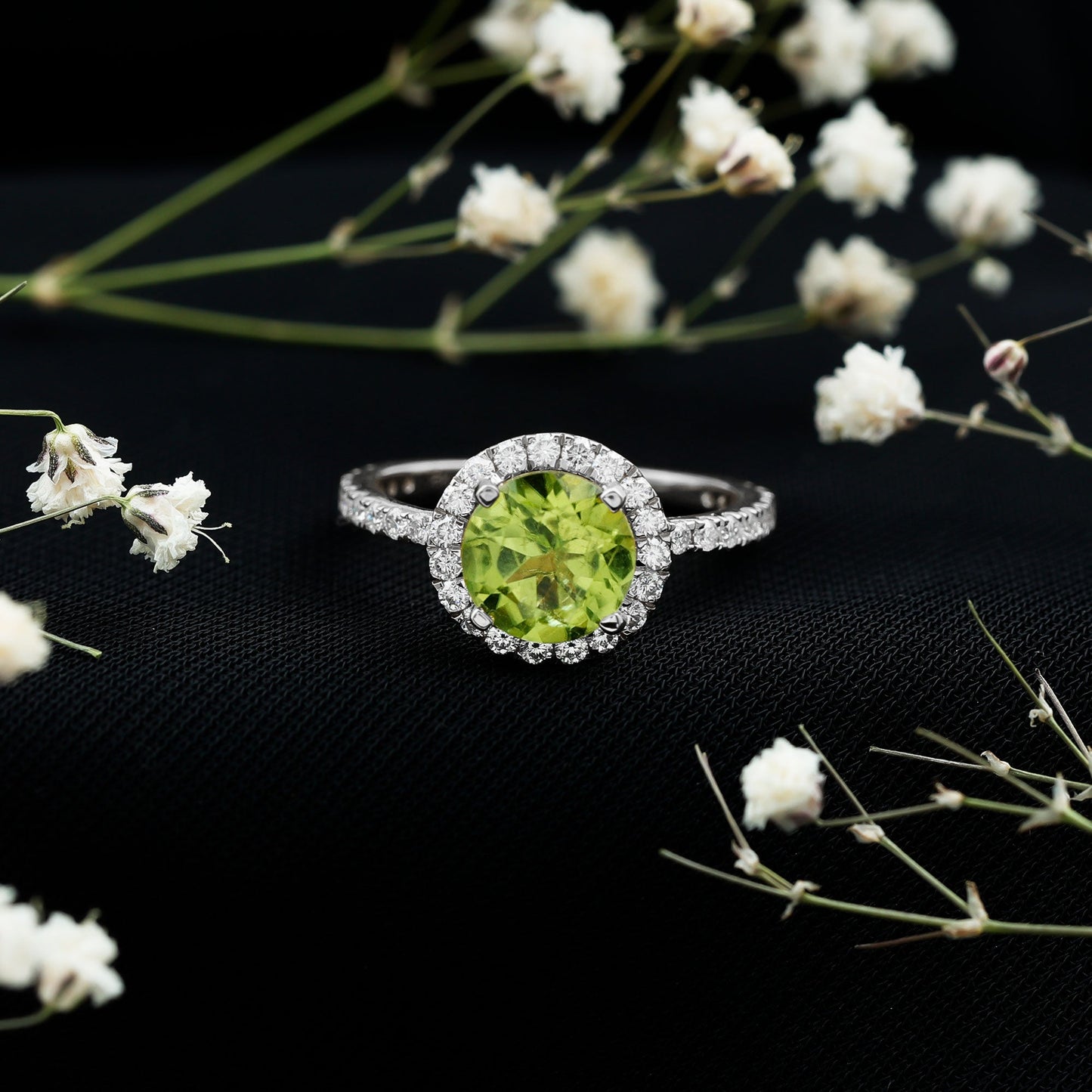 2 Carat Round Peridot Engagement Ring with Diamond Halo