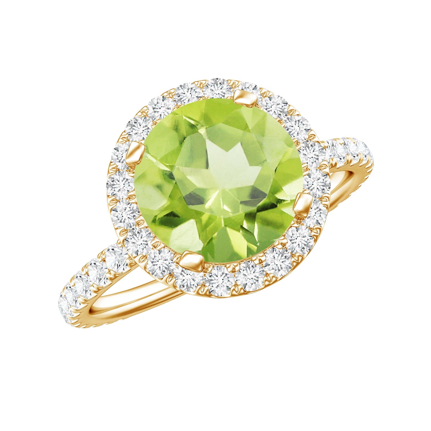2 Carat Round Peridot Engagement Ring with Diamond Halo