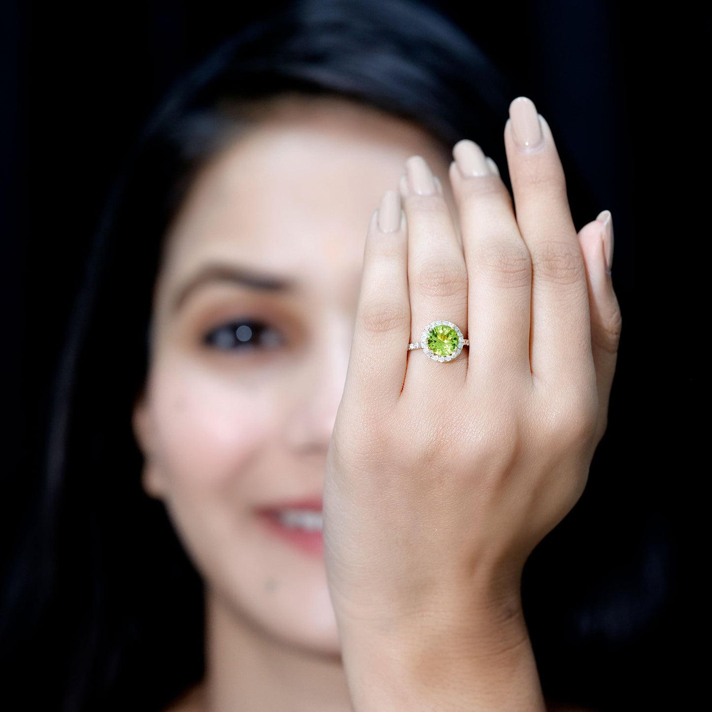 2 Carat Round Peridot Engagement Ring with Diamond Halo