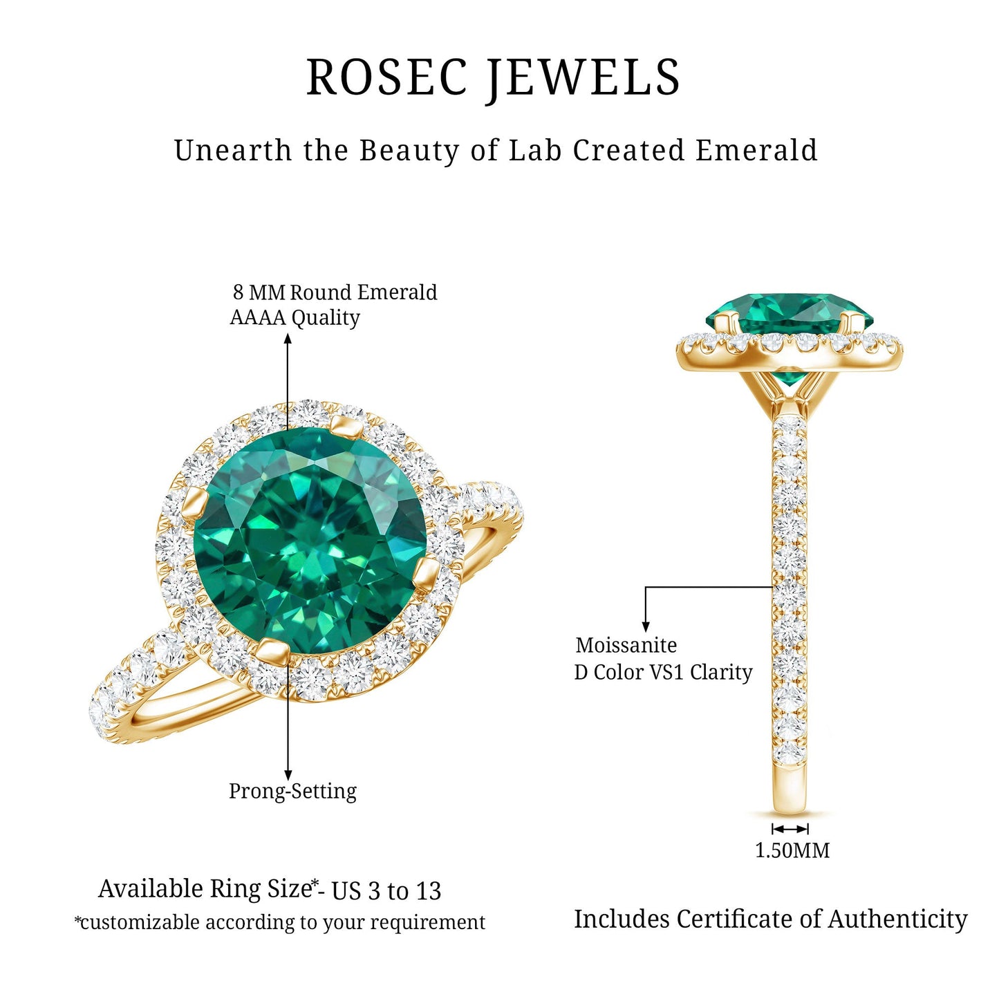 Certified 2 Carat Lab Grown Emerald Classic Engagement Ring with Halo