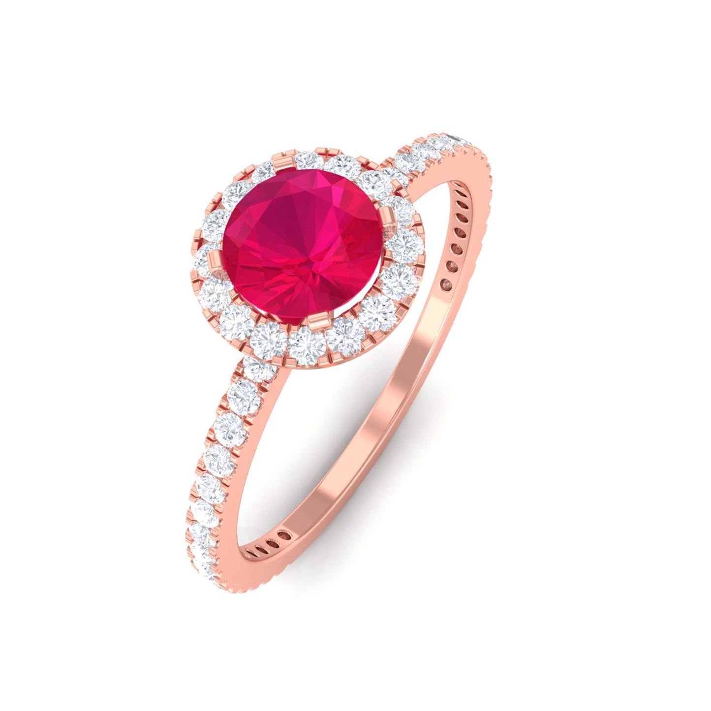 Minimal 0.6 Carat Ruby Engagement Ring with Diamond Halo