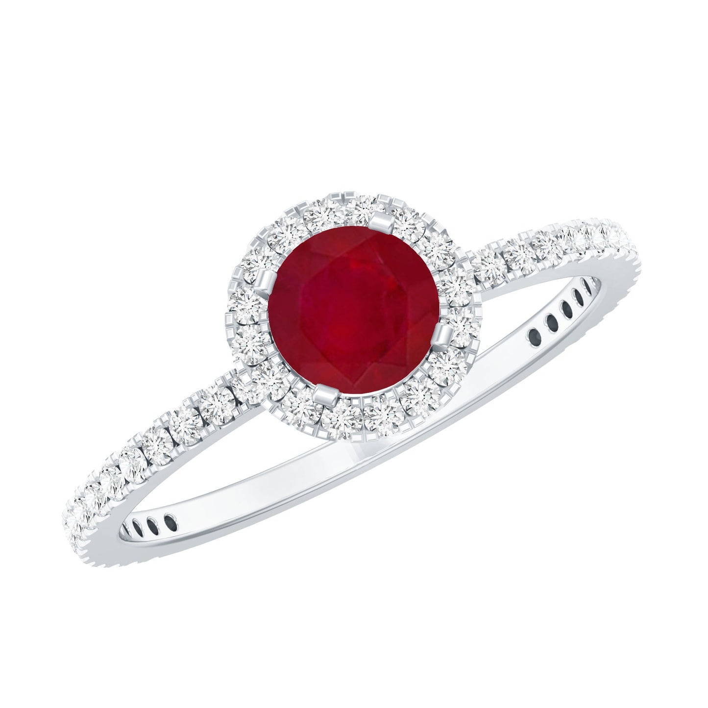 Minimal 0.6 Carat Ruby Engagement Ring with Diamond Halo