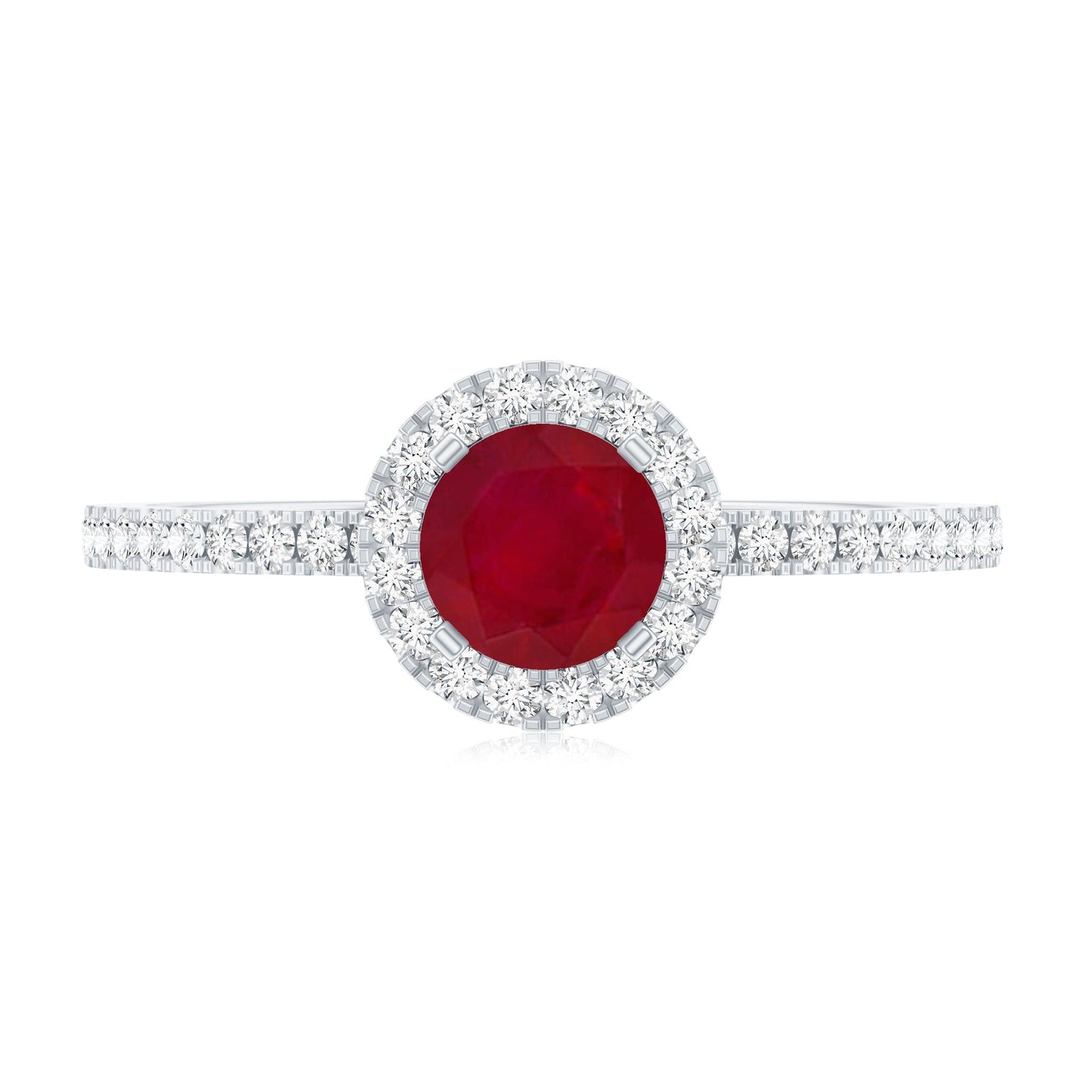Minimal 0.6 Carat Ruby Engagement Ring with Diamond Halo