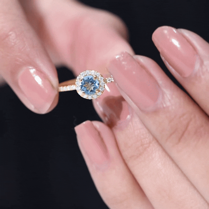 Genuine Blue Aquamarine Ring with Diamond Accent