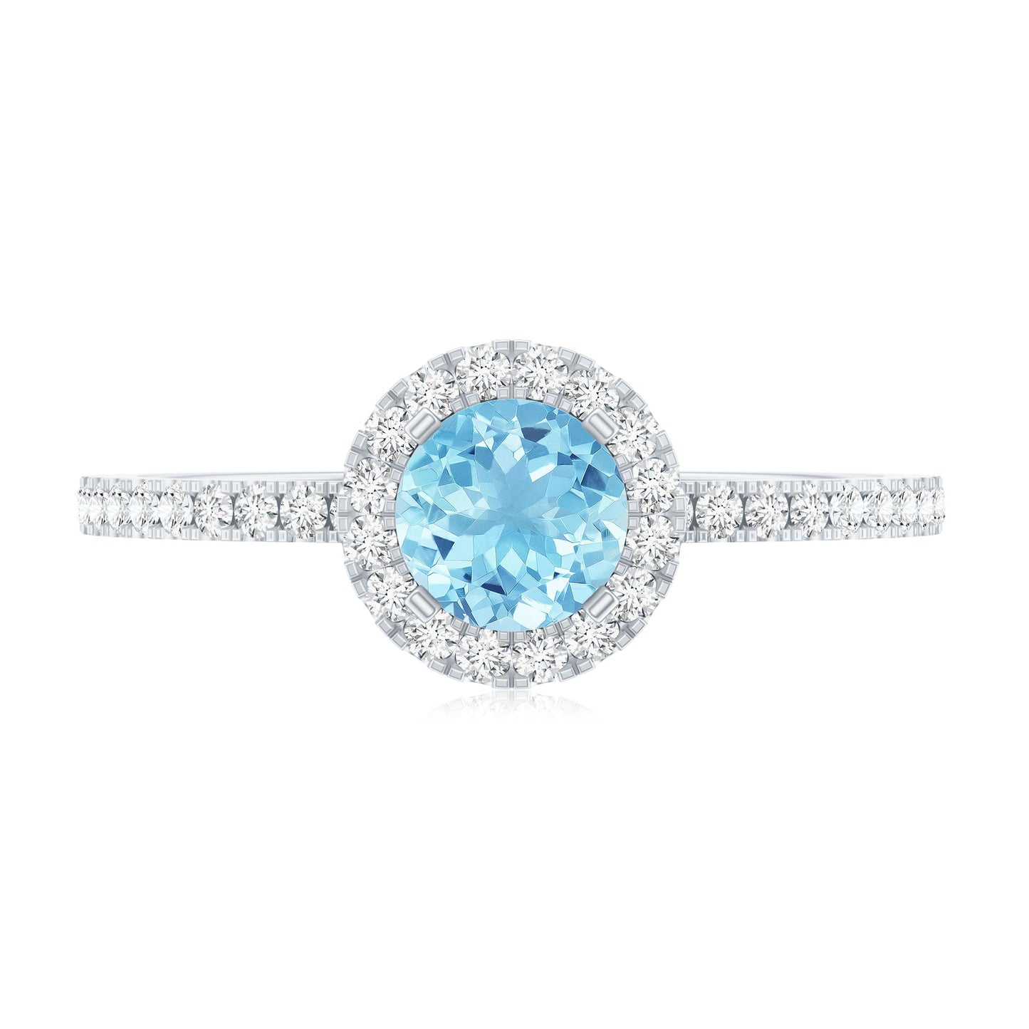 Genuine Blue Aquamarine Ring with Diamond Accent
