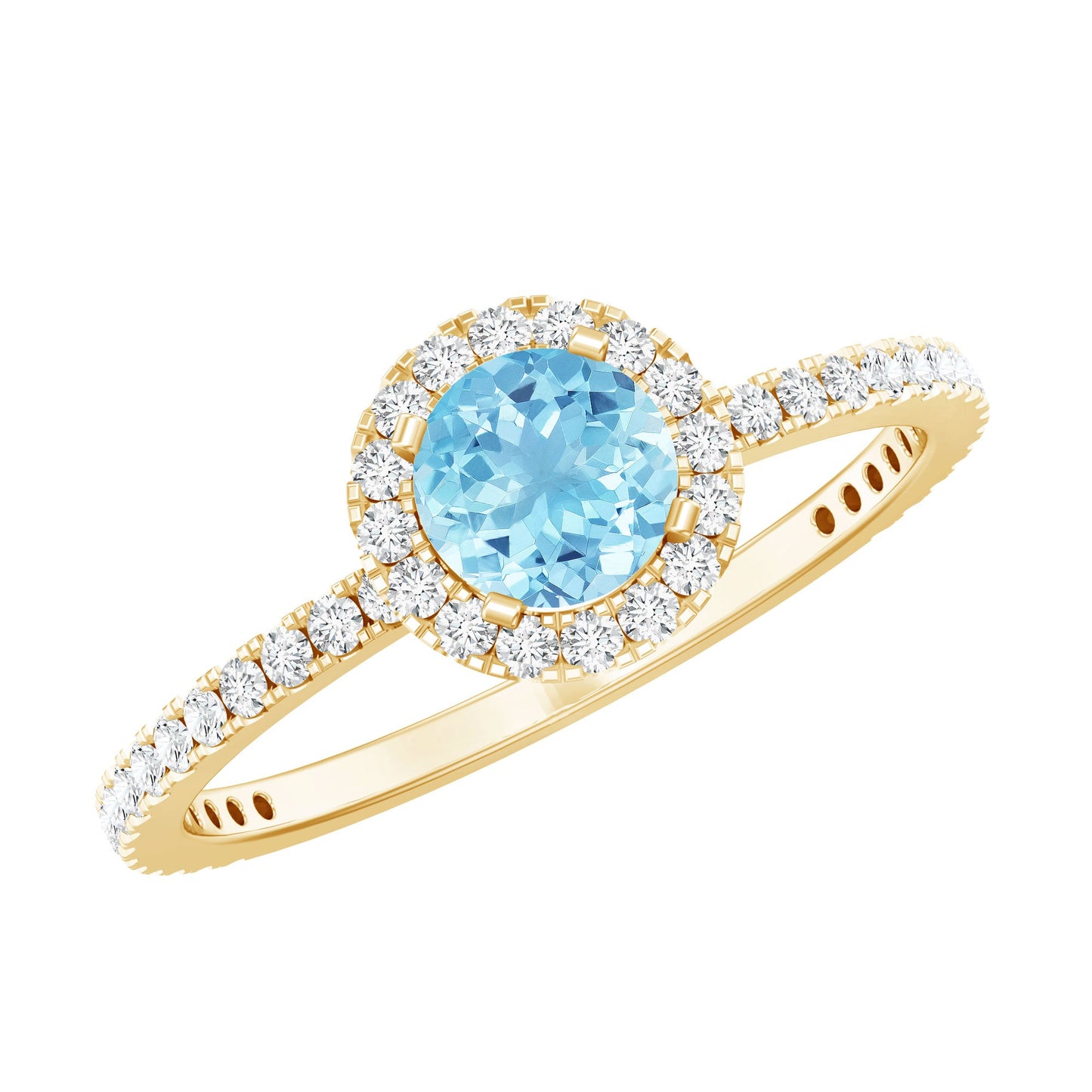 Genuine Blue Aquamarine Ring with Diamond Accent