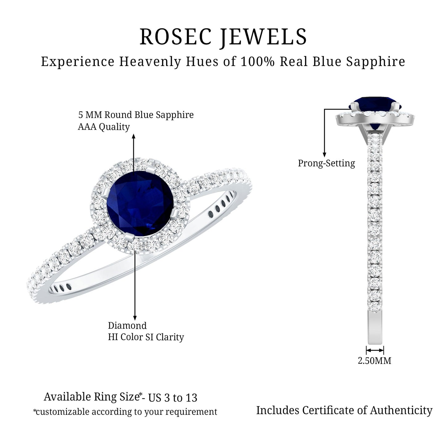 0.95 Carat Round Blue Sapphire and Diamond Halo Engagement Ring