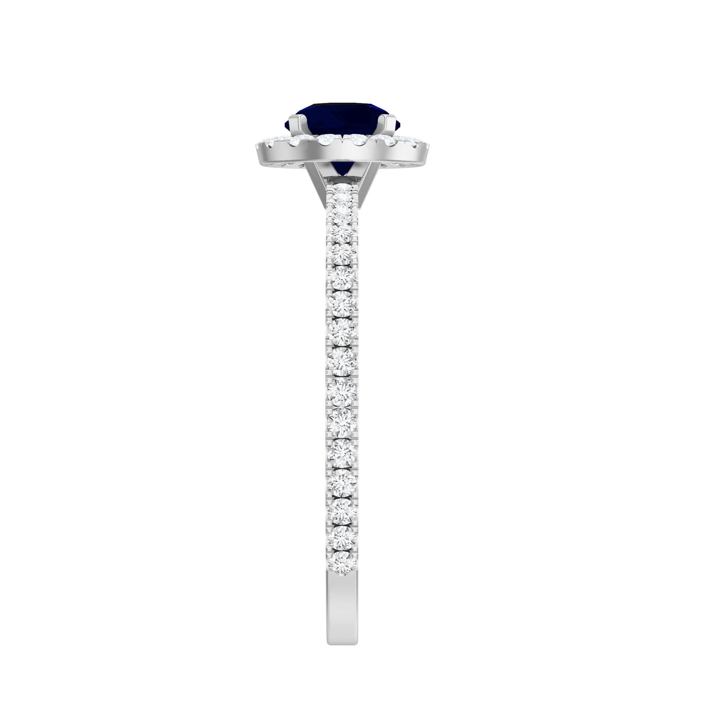 0.95 Carat Round Blue Sapphire and Diamond Halo Engagement Ring