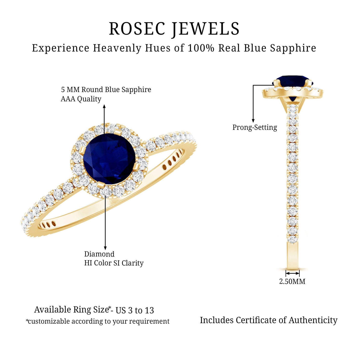 0.95 Carat Round Blue Sapphire and Diamond Halo Engagement Ring